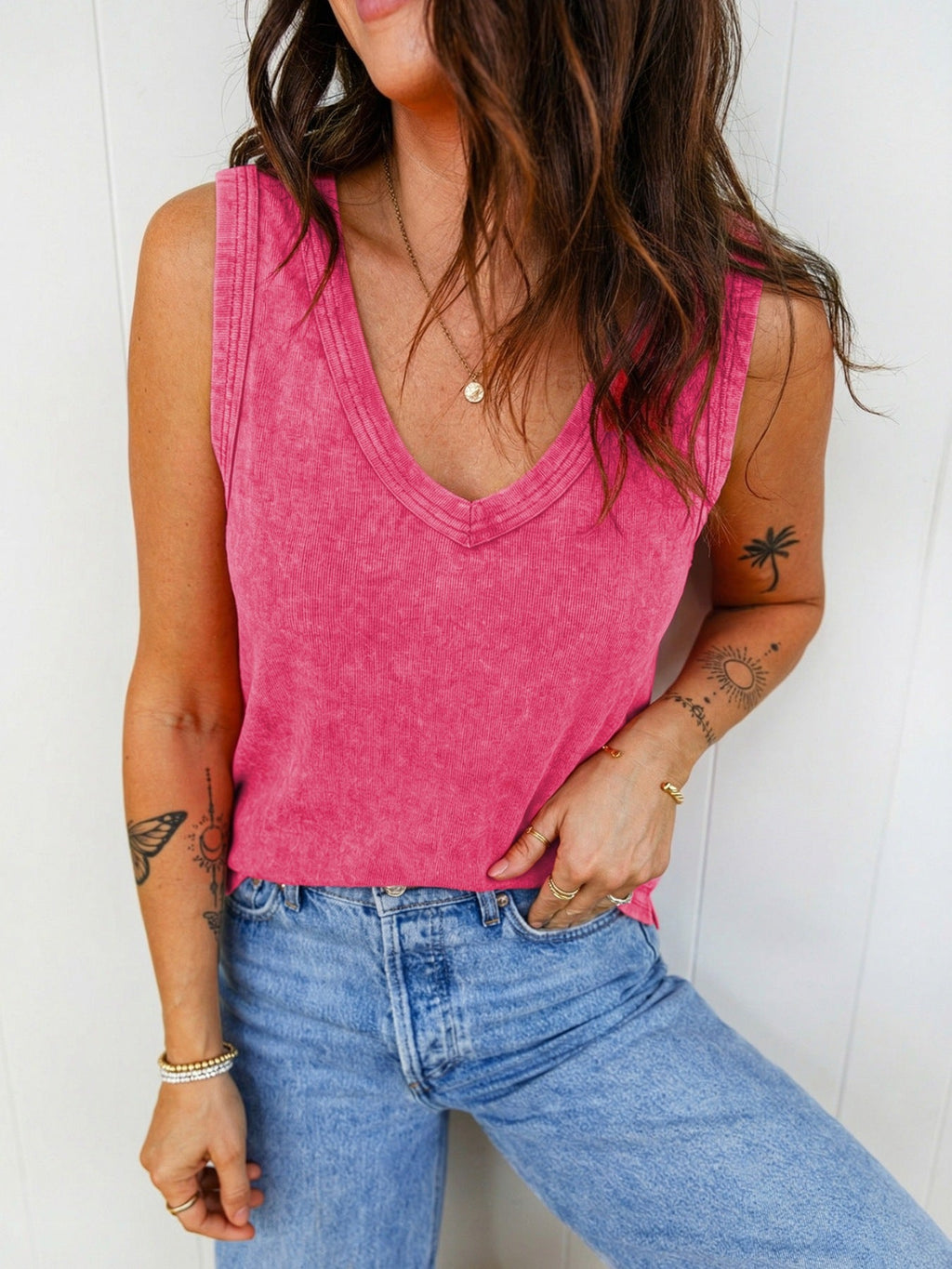 Mineral Wash V Neck Tank Top