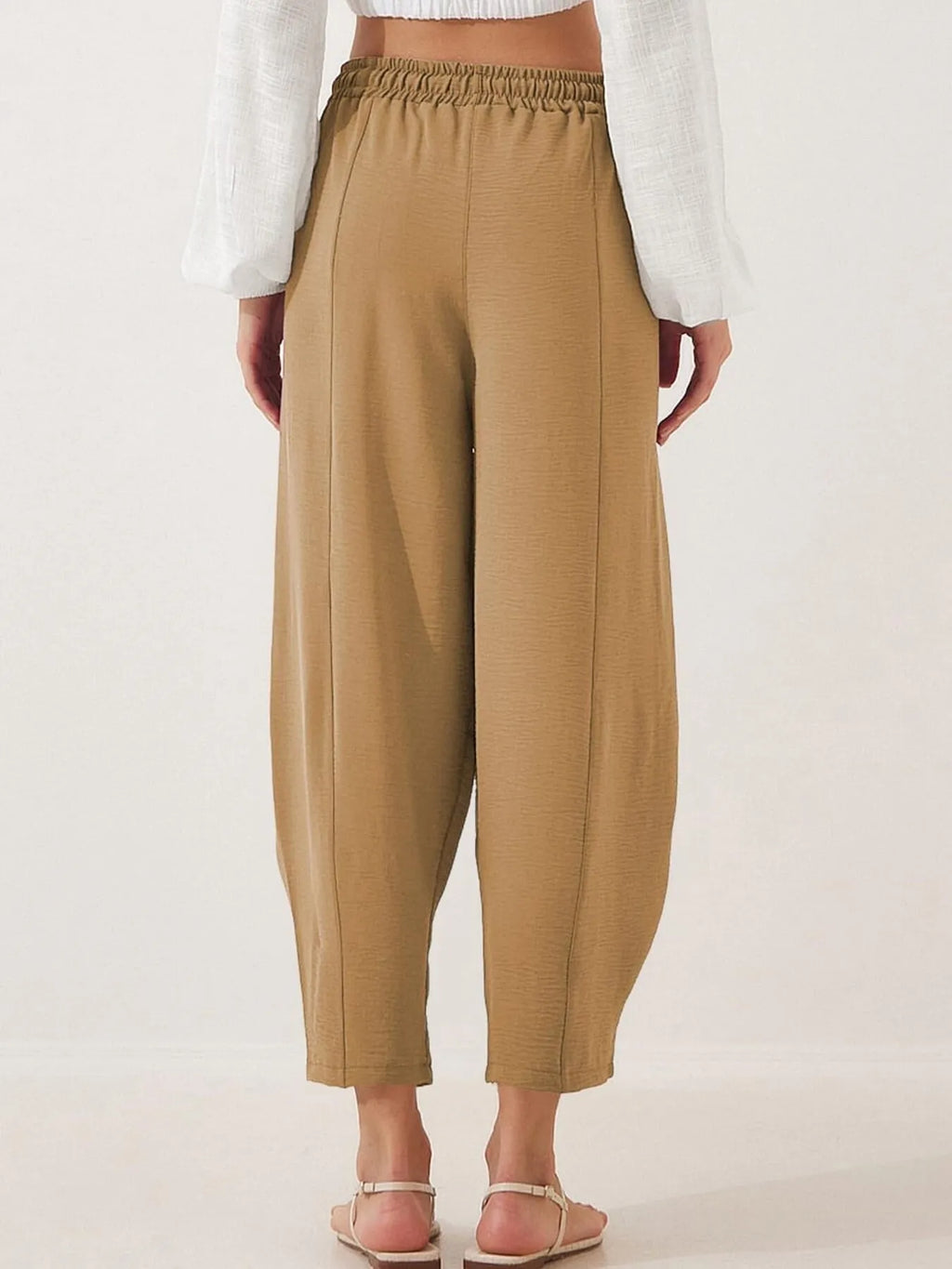 Full Size Drawstring Wide Leg Cropped Pants Plus Size
