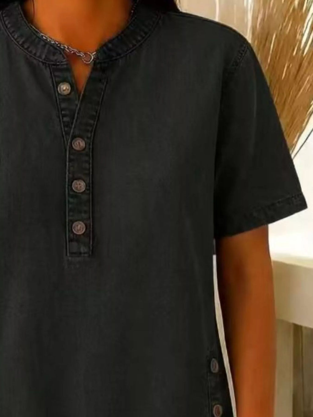 Full Size Button Detail Short Sleeve Blouse Plus Size