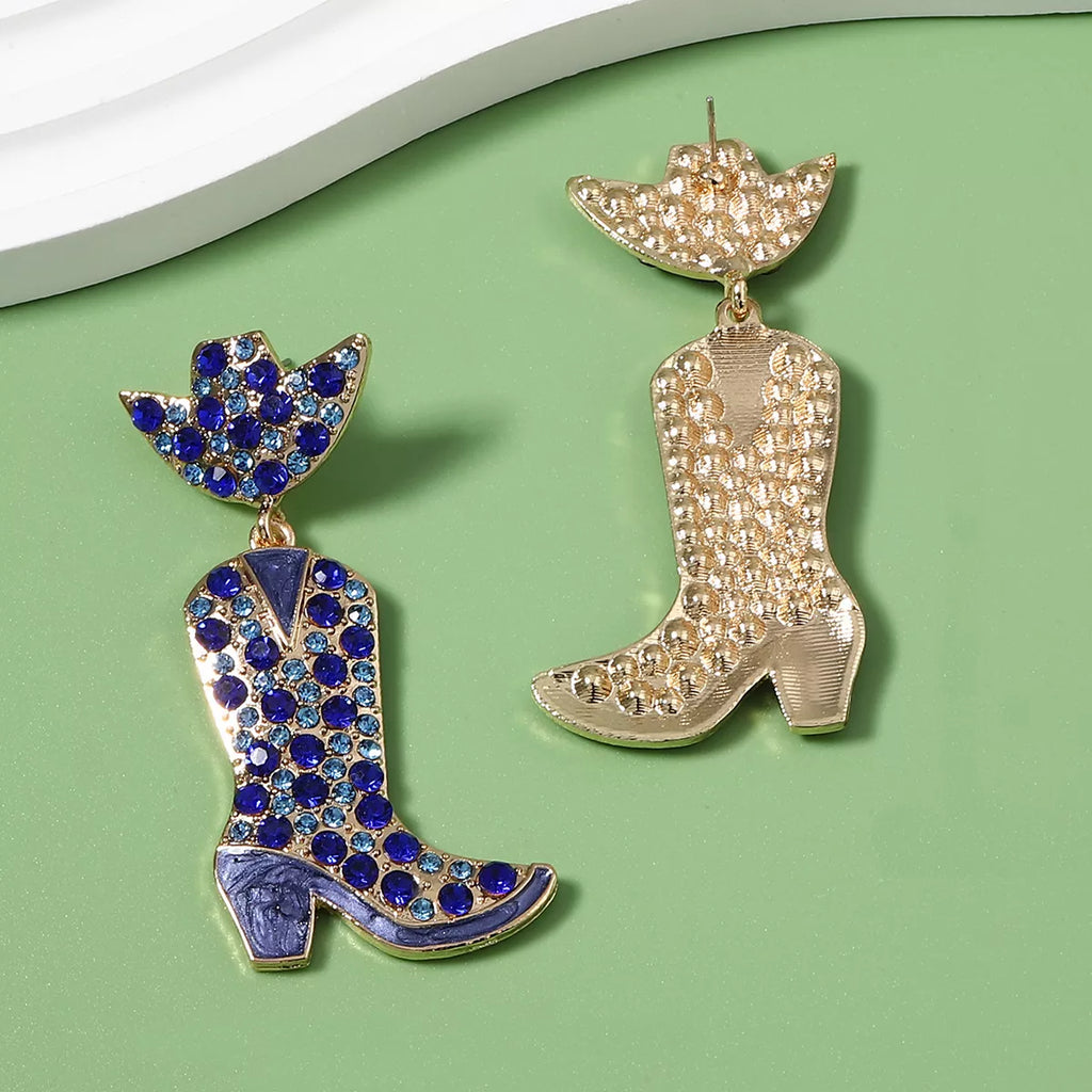 Rhinestone Cowboy Boot Dangle Earrings