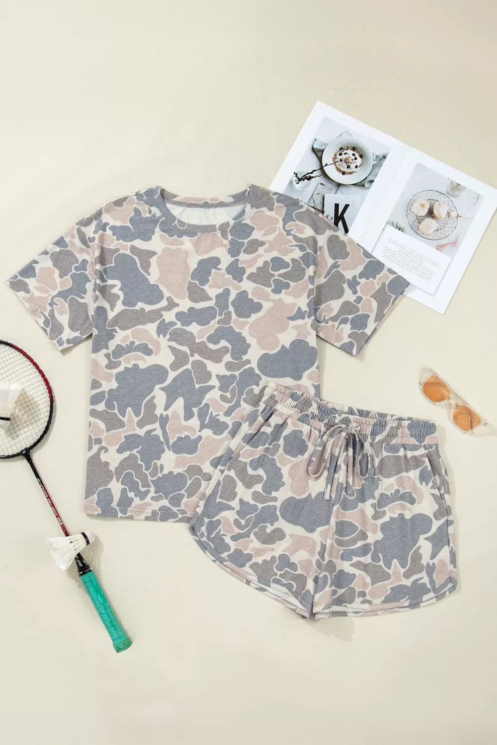 Casual Camo Print T-Shirt & Shorts Set