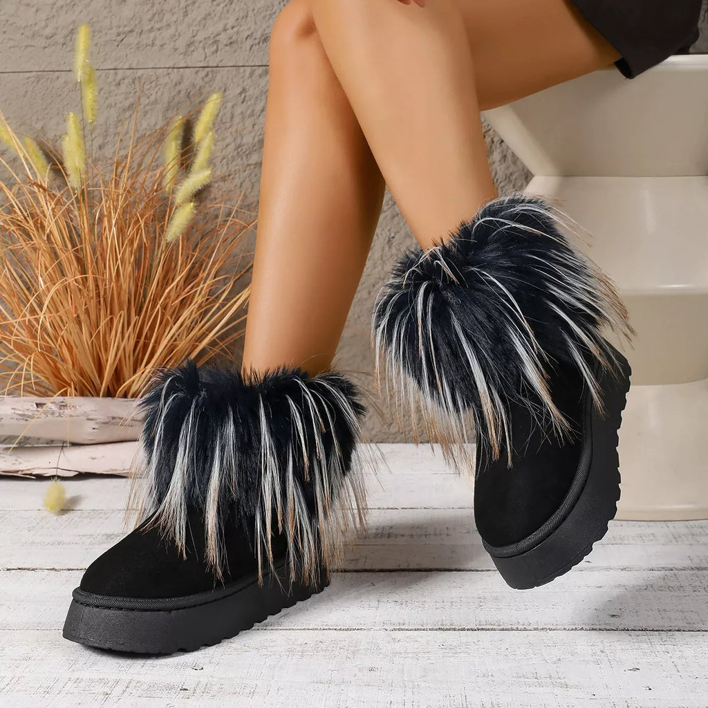 Fuzzy Trim Platform Ankle Boots