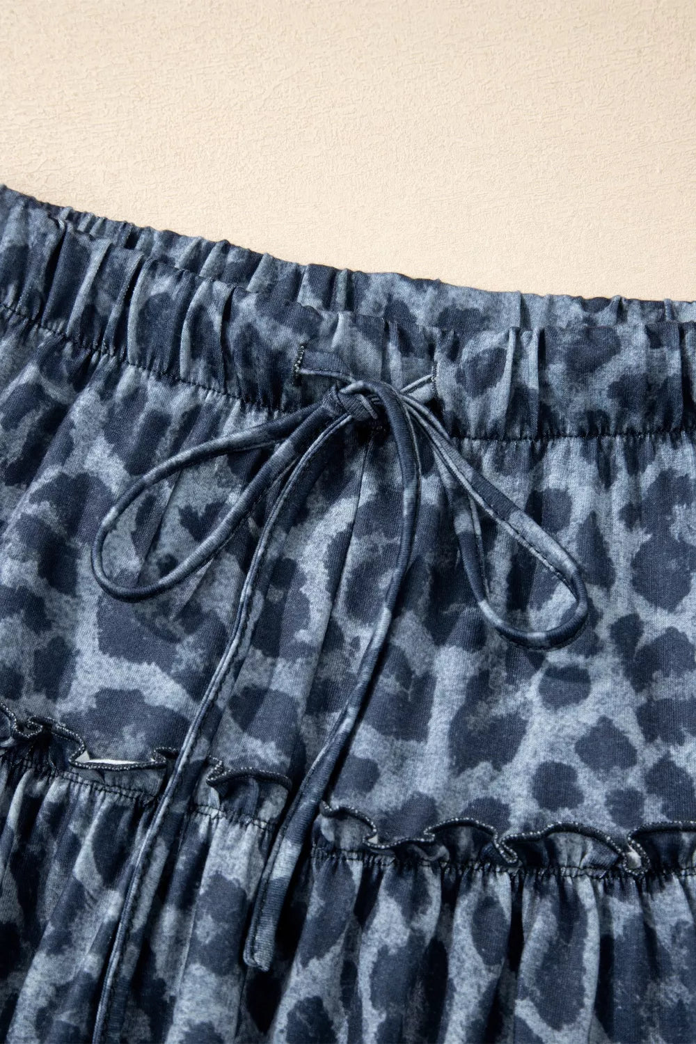 Leopard Print Frilled Detail Drawstring Wide Leg Pants