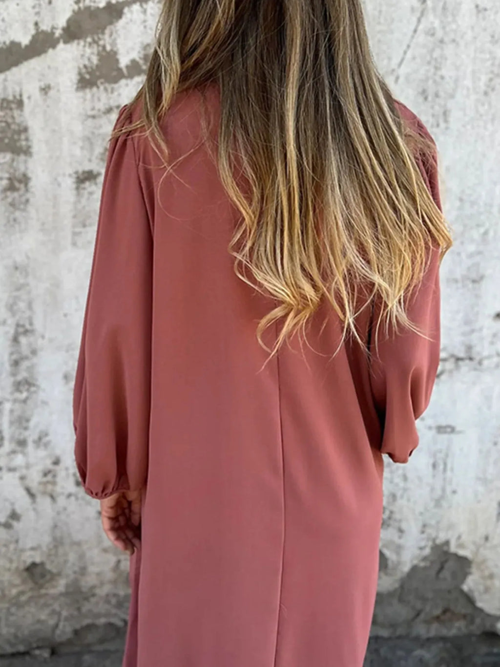 Full Size Slit V-Neck Balloon Sleeve Midi Dress Plus Size