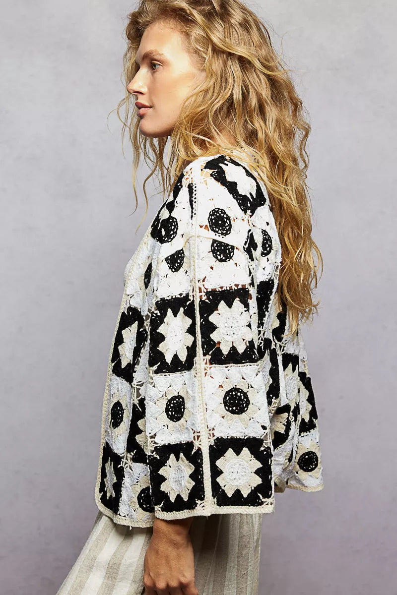 POL Open Front Cardigan with Varied Patterns