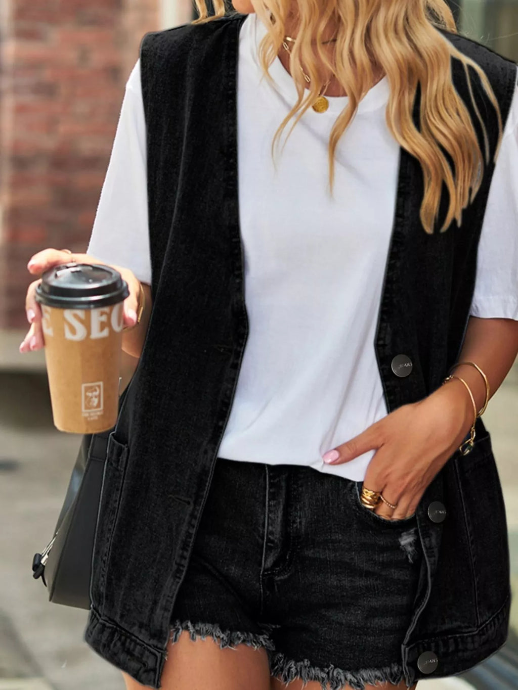 Sleeveless Button-Down Denim Jacket Vest
