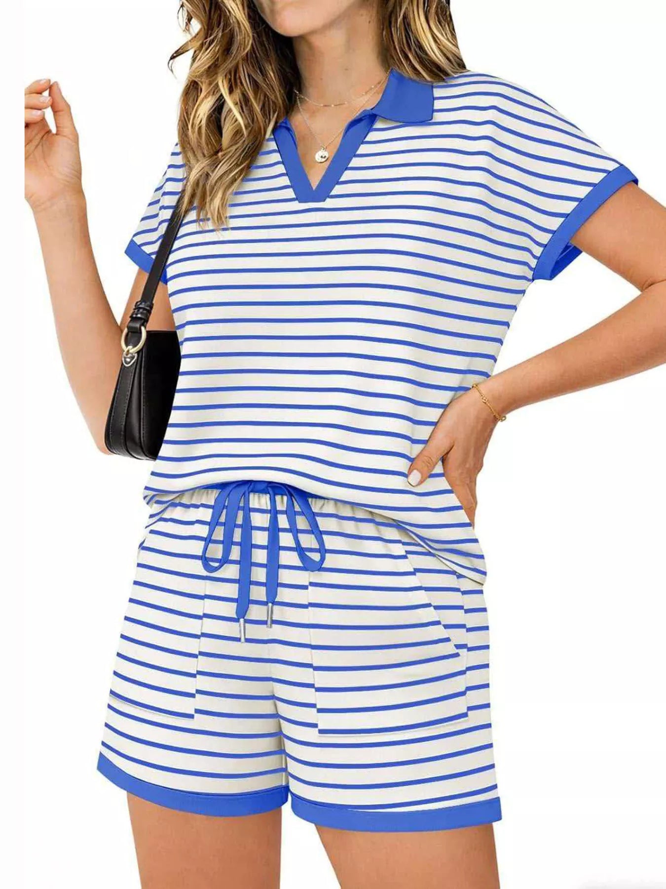 Striped Short Sleeve Polo and Shorts Set