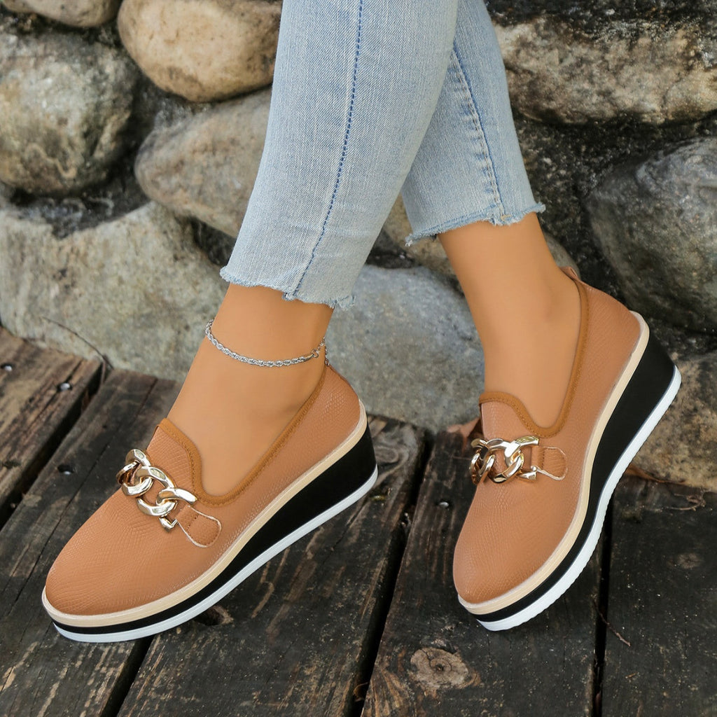 Chain Decor Wedge Loafers