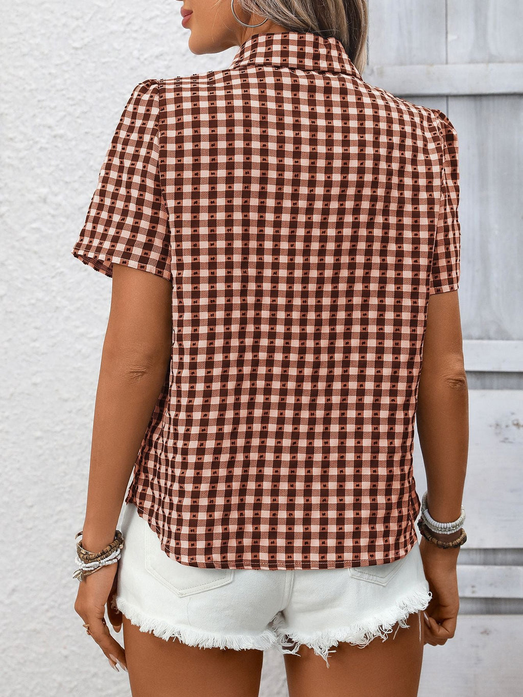 Plaid Button-Up Short Sleeve Shirt