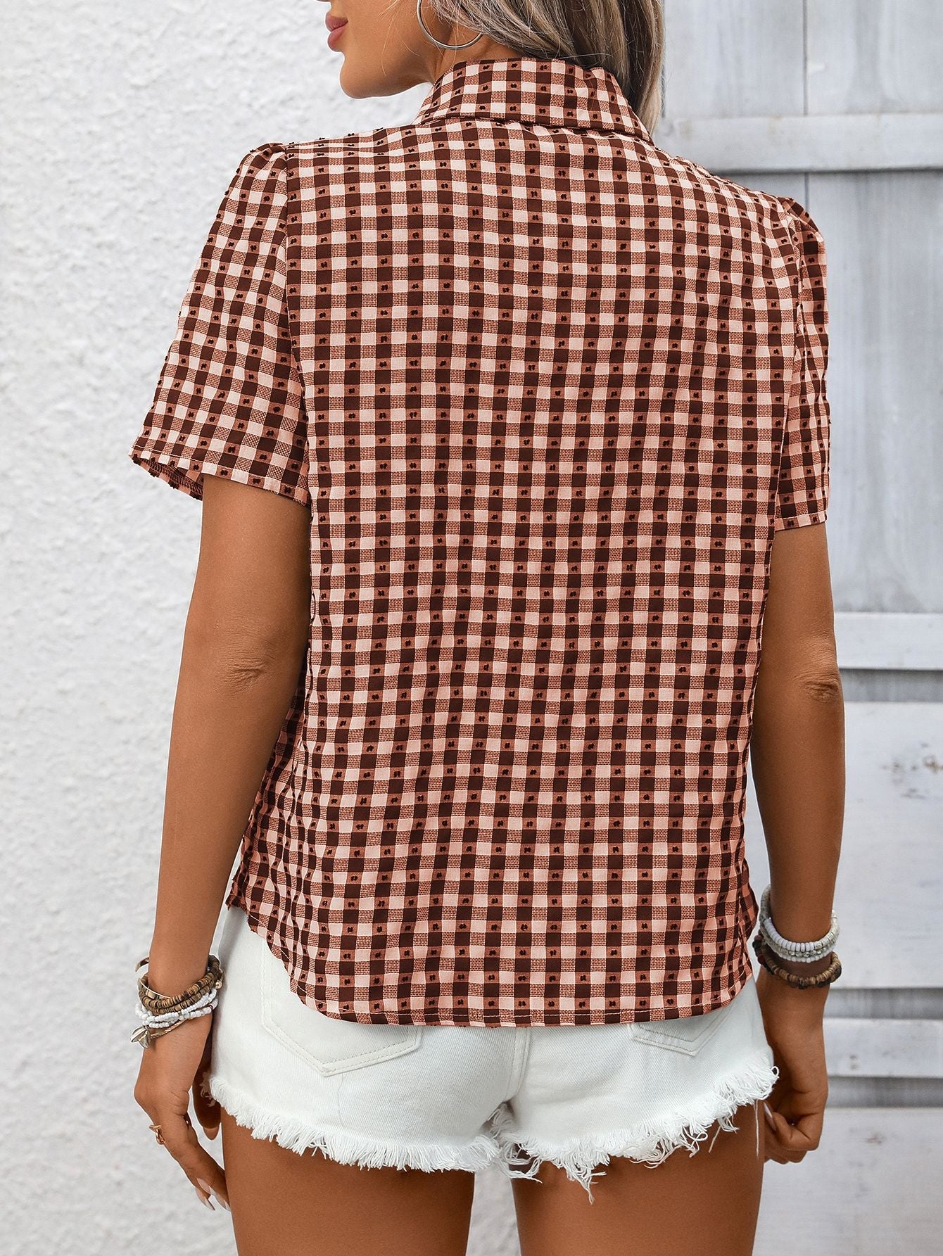 Plaid Button-Up Short Sleeve Shirt
