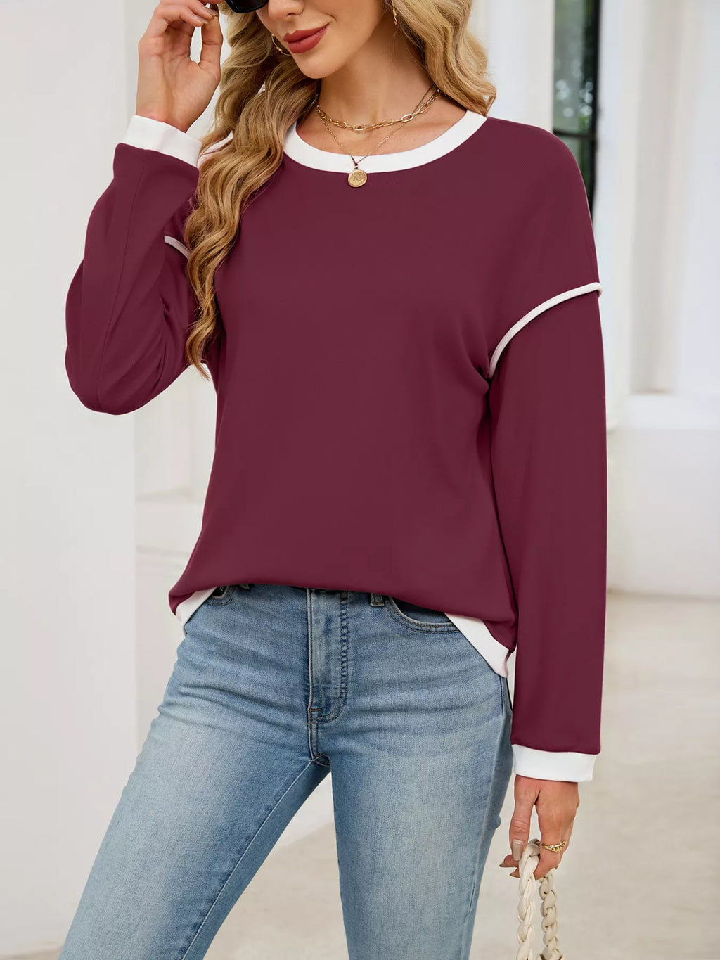 Contrast Trim Long Sleeve Sweatshirt