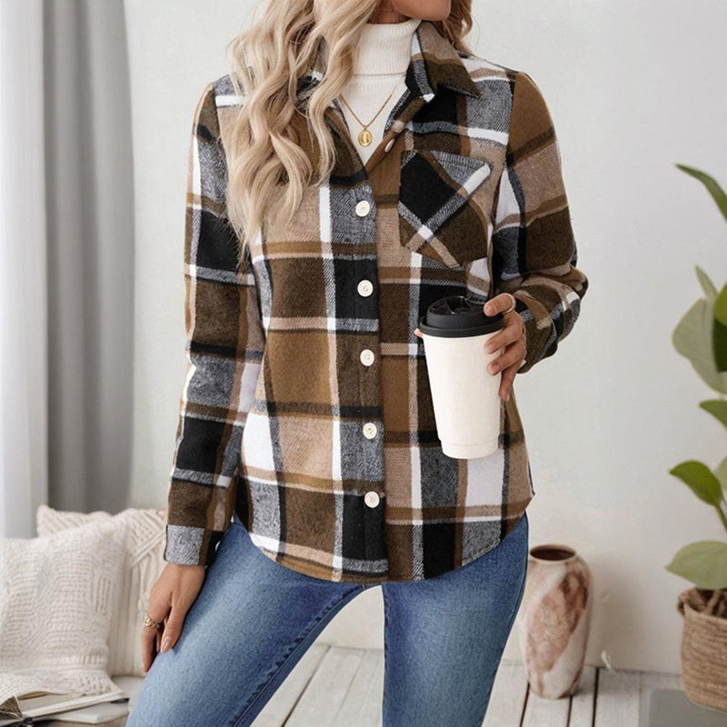 Checkered Fleece-Lined Shacket with Chest Pockets