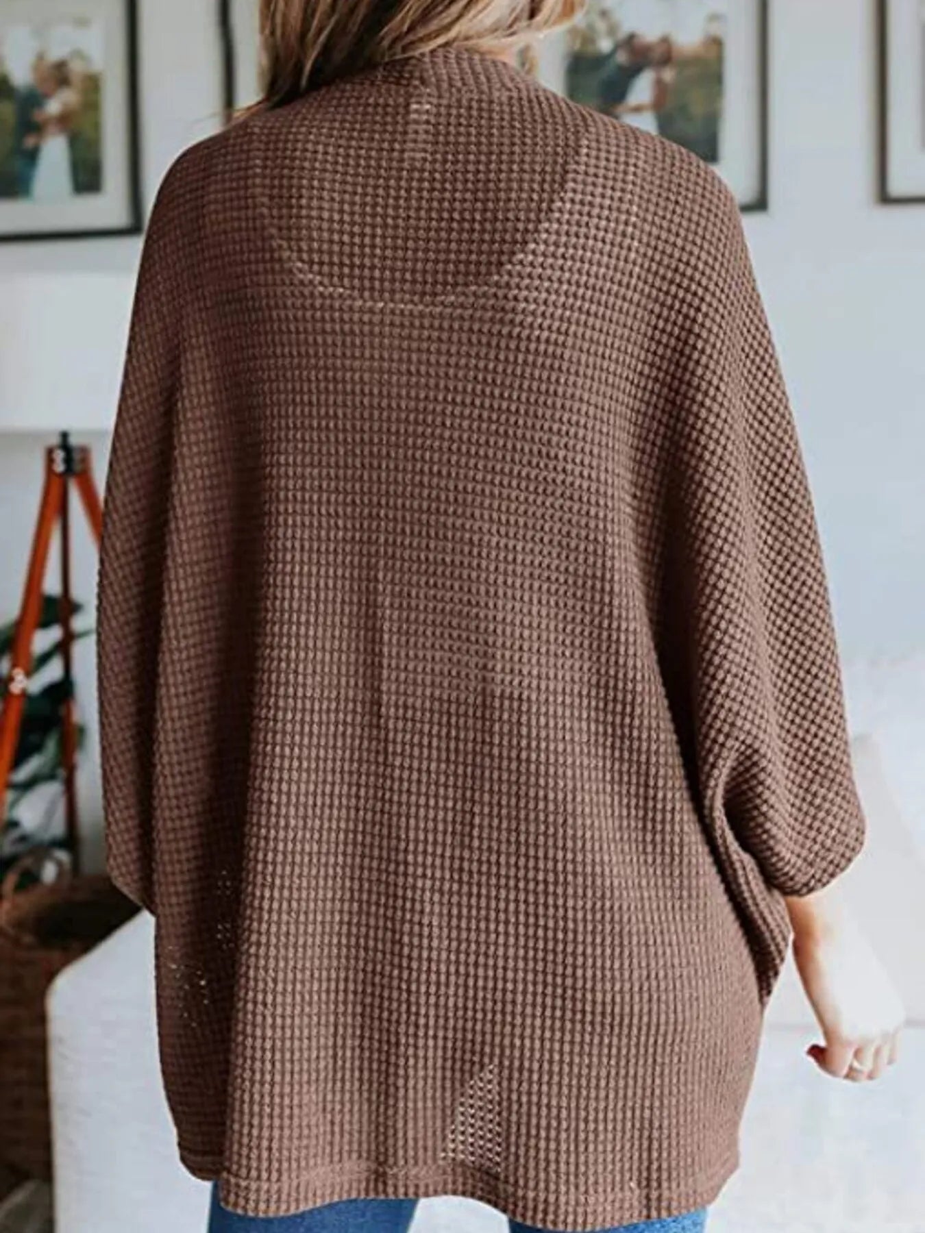 Full Size Open Front Waffle Knit Cardigan Plus Size