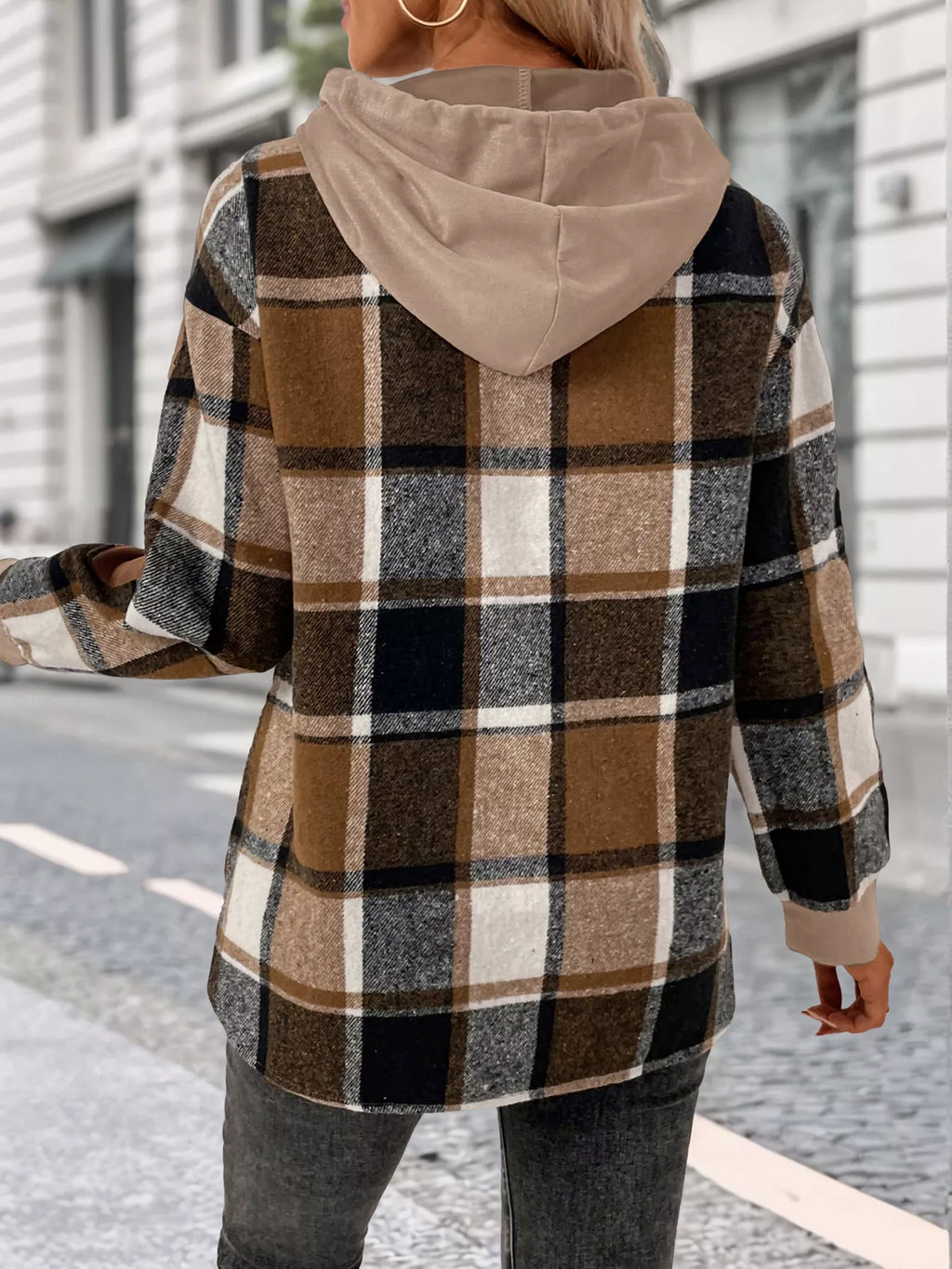 Plaid Drawstring Long Sleeve Hoodie