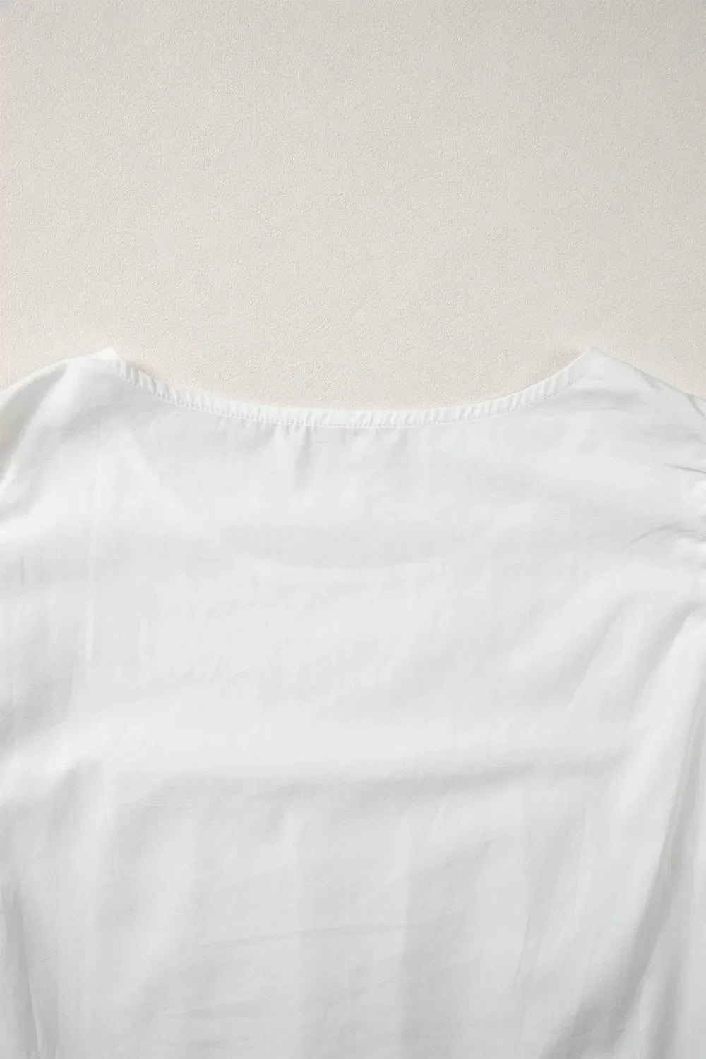 Lace Detail Flutter Sleeve Pleated Round Neck Blouse