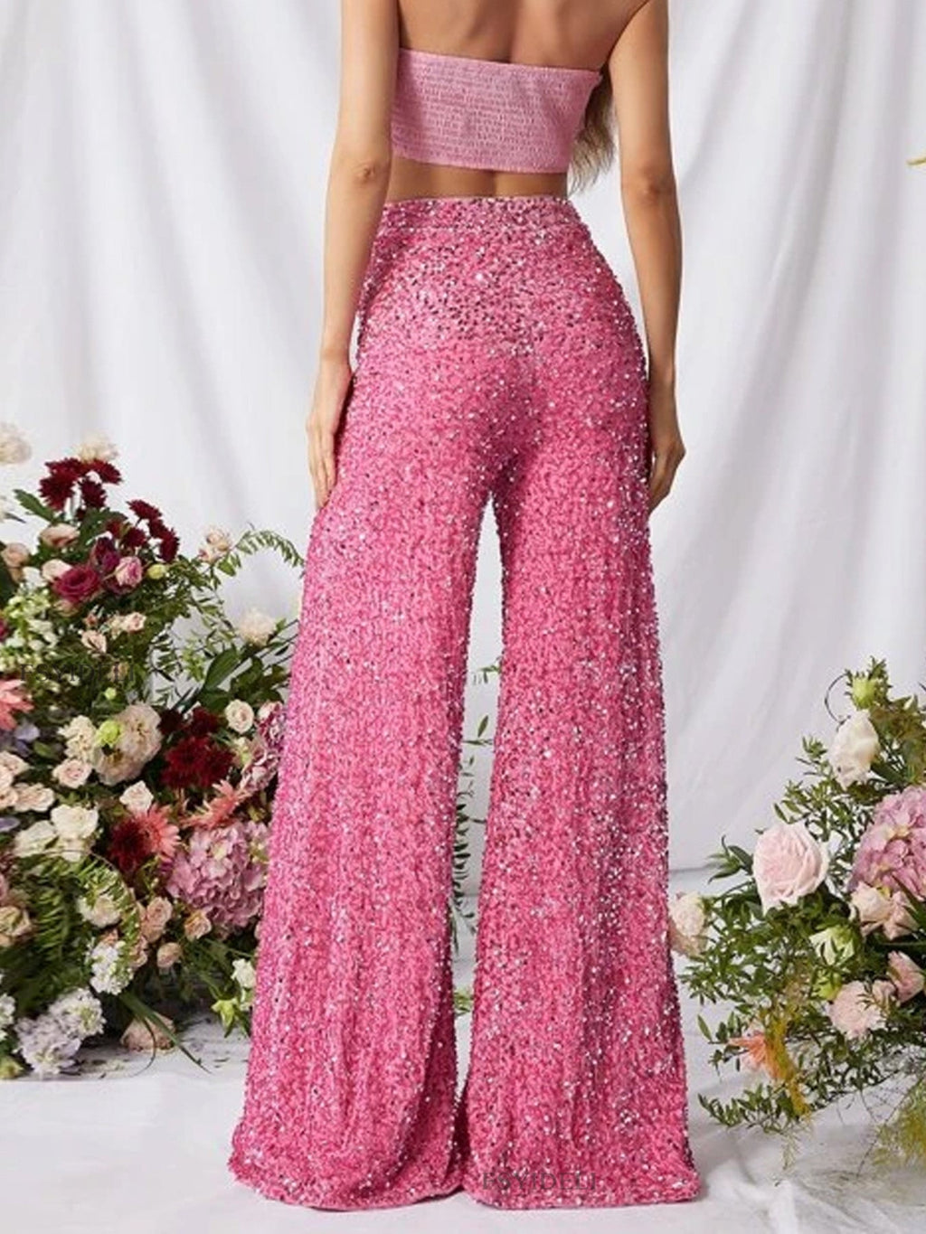 Sequin Embellished Wide Leg Pants
