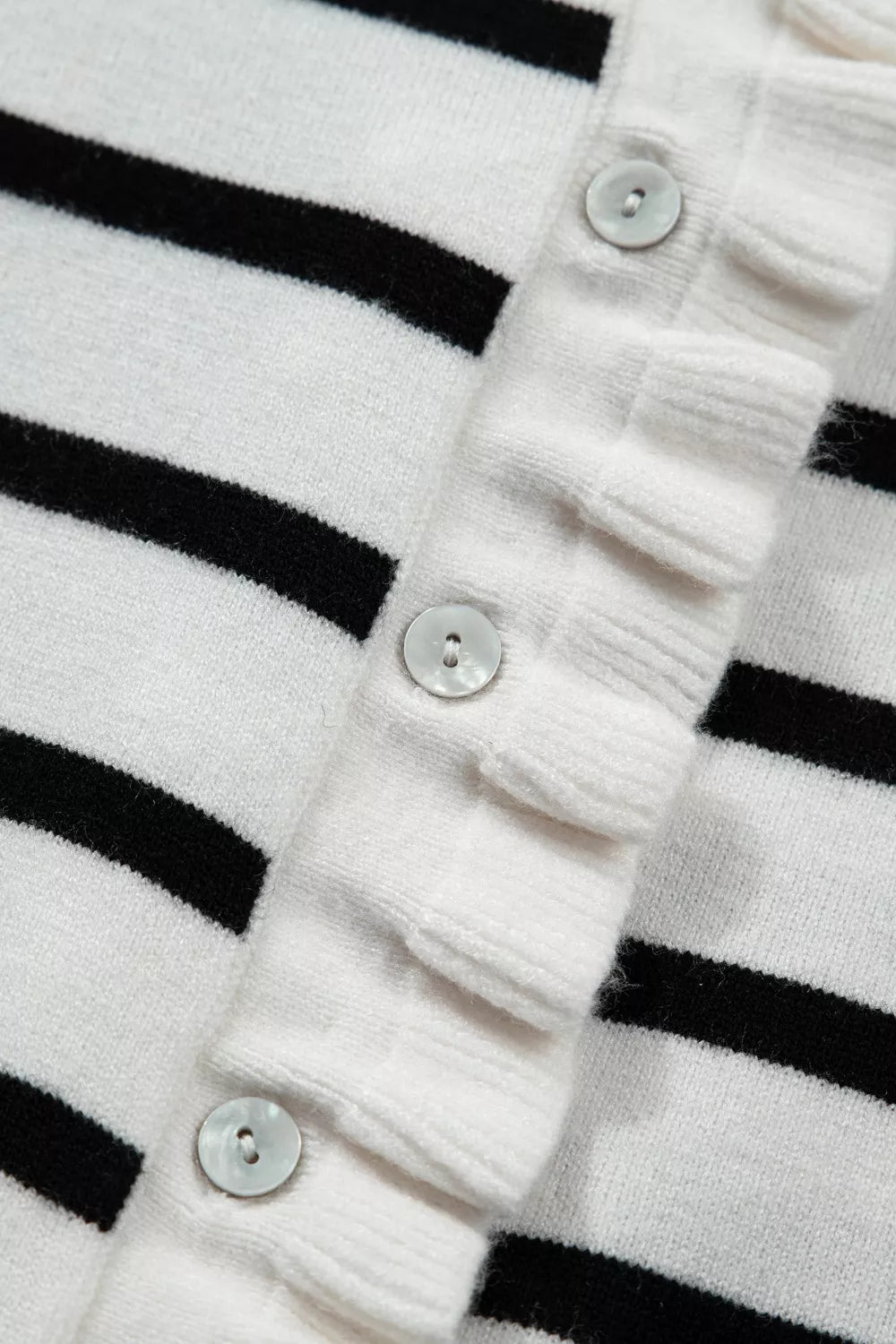 Stripe Ruffle Trim Button Down Knit Short Sleeve Sweater Cardigan