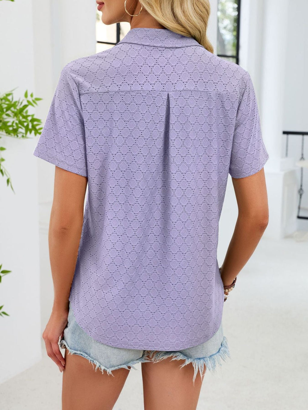 Eyelet Short Sleeve Blouse