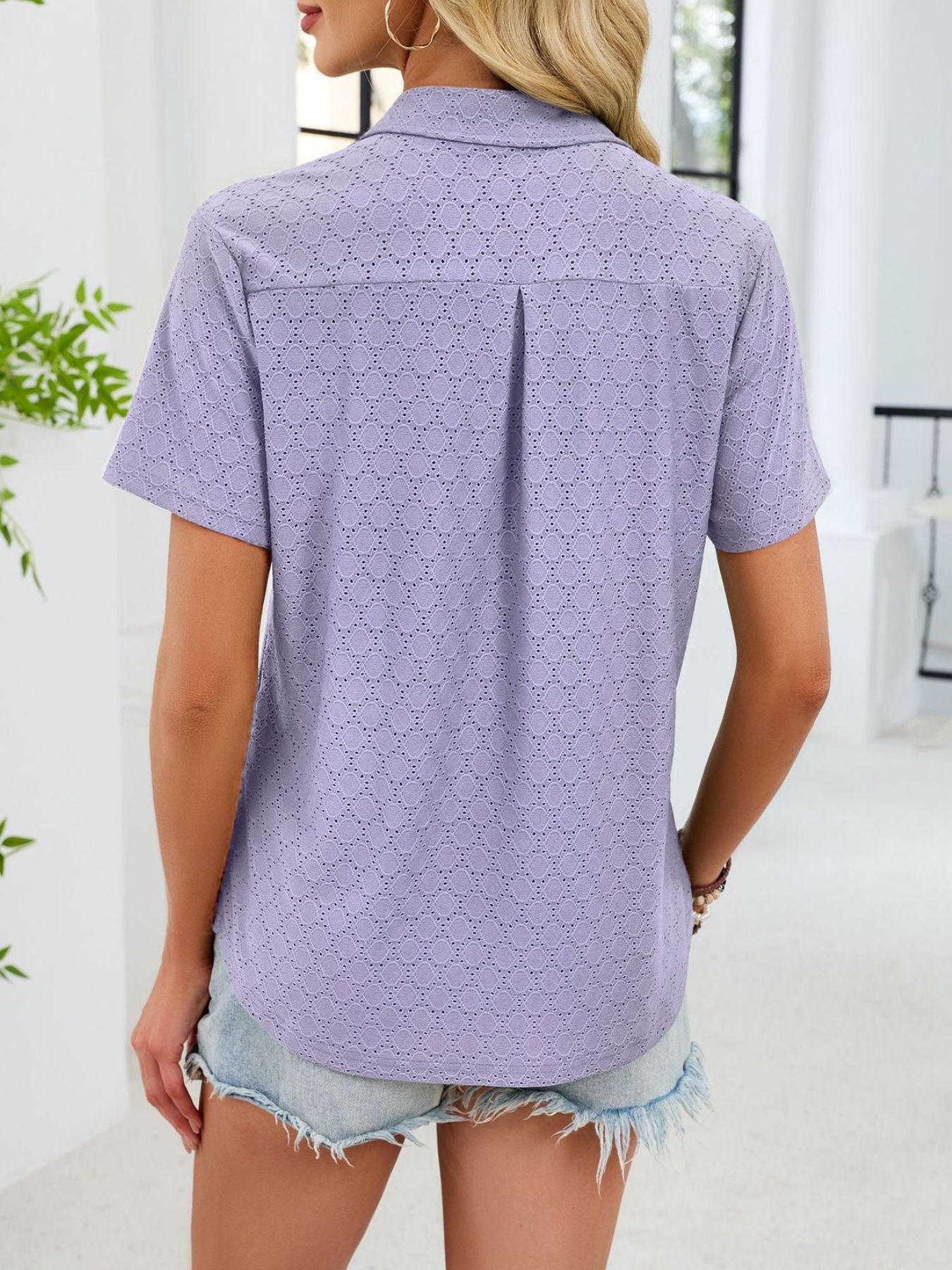 Eyelet Short Sleeve Blouse
