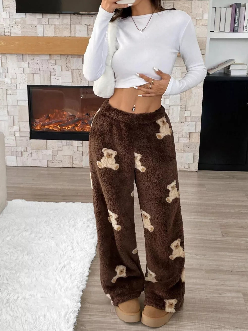 Leopard Wide Leg Plush Pants