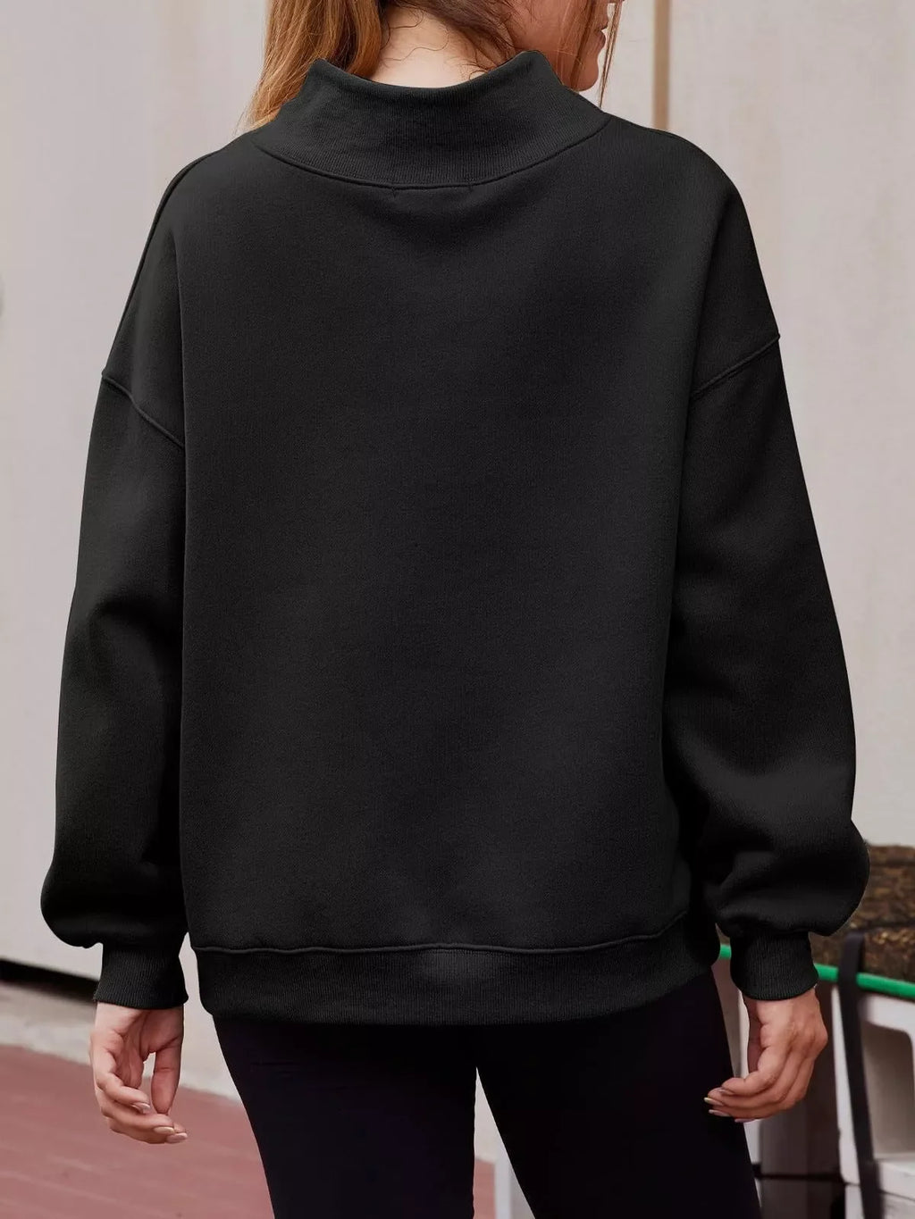 Mock Neck Dropped Shoulder Sweatshirt