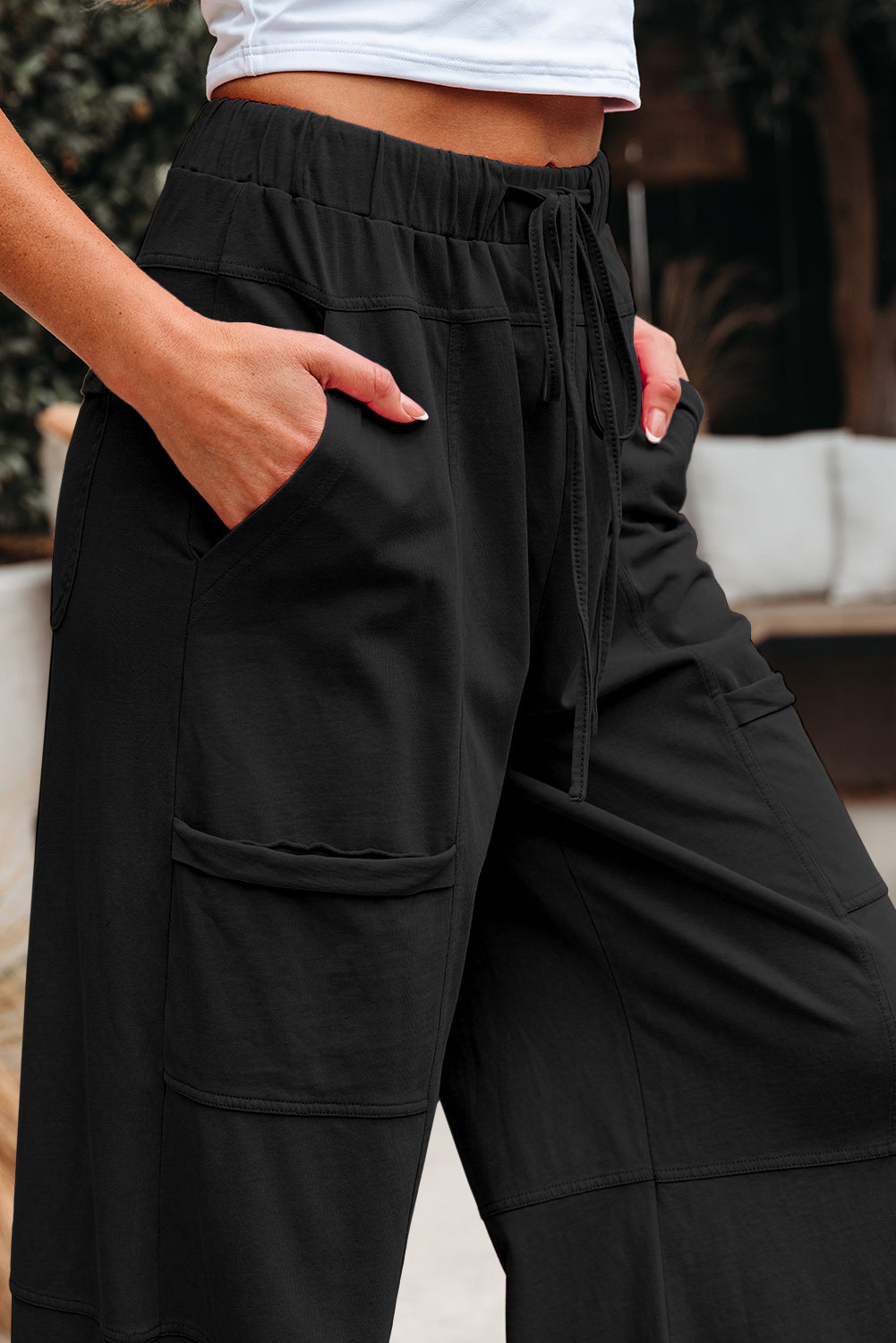 Mineral Wash Reverse Seam Drawstring Elastic Waist Pants