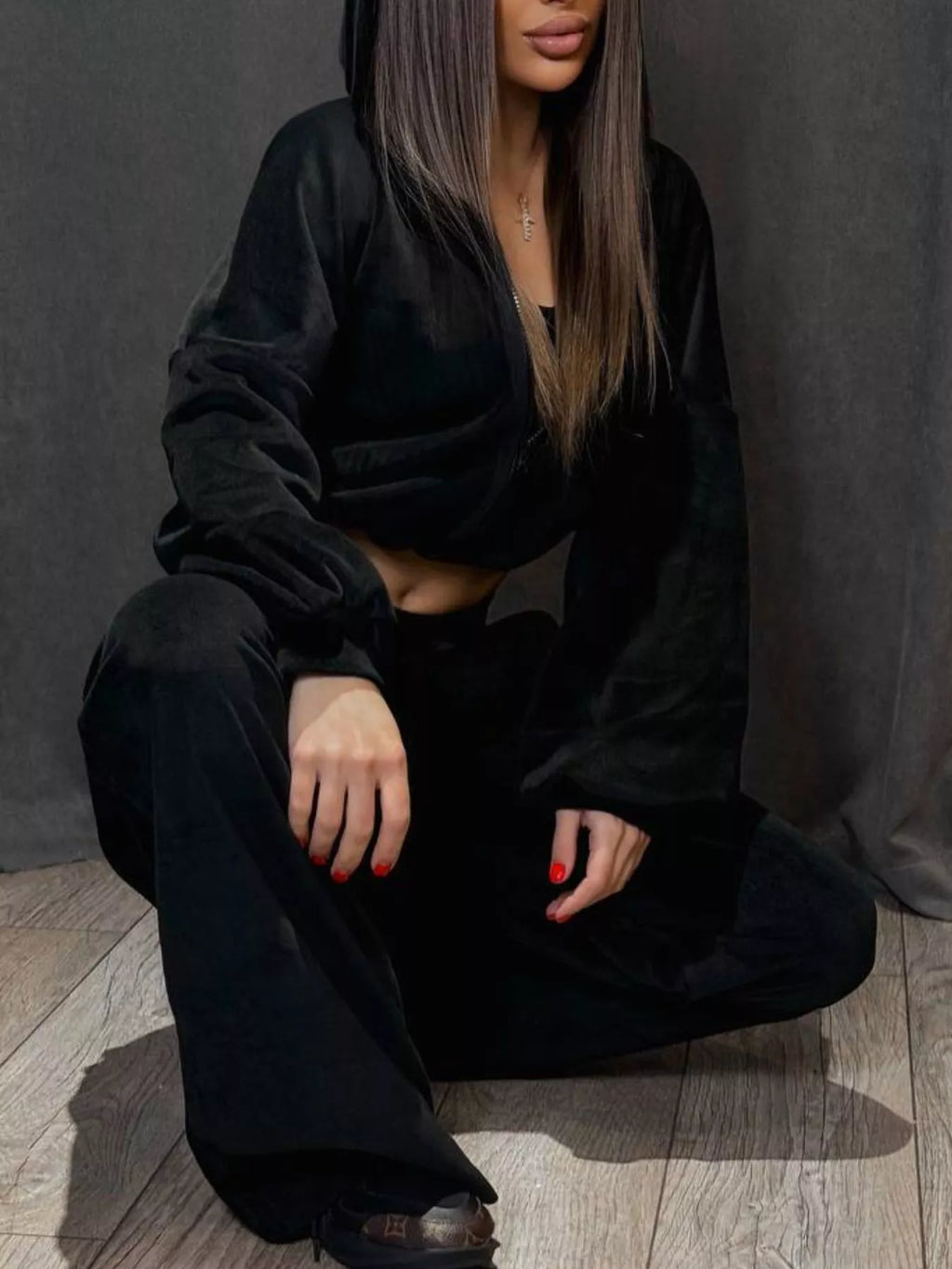 Zip Up Cropped Outerwear and Pants Set