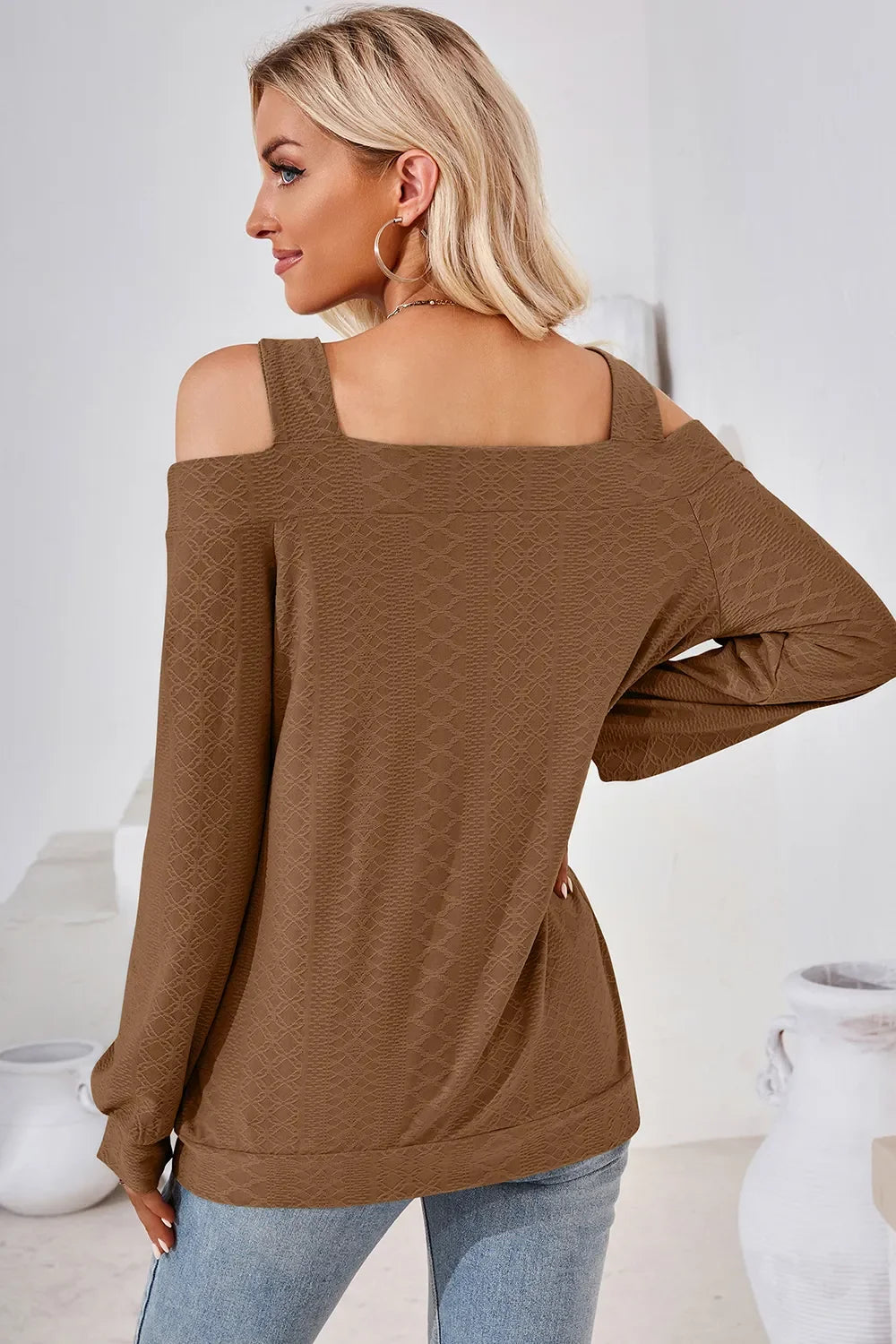 Cutout Square Neck Cold Shoulder T-Shirt