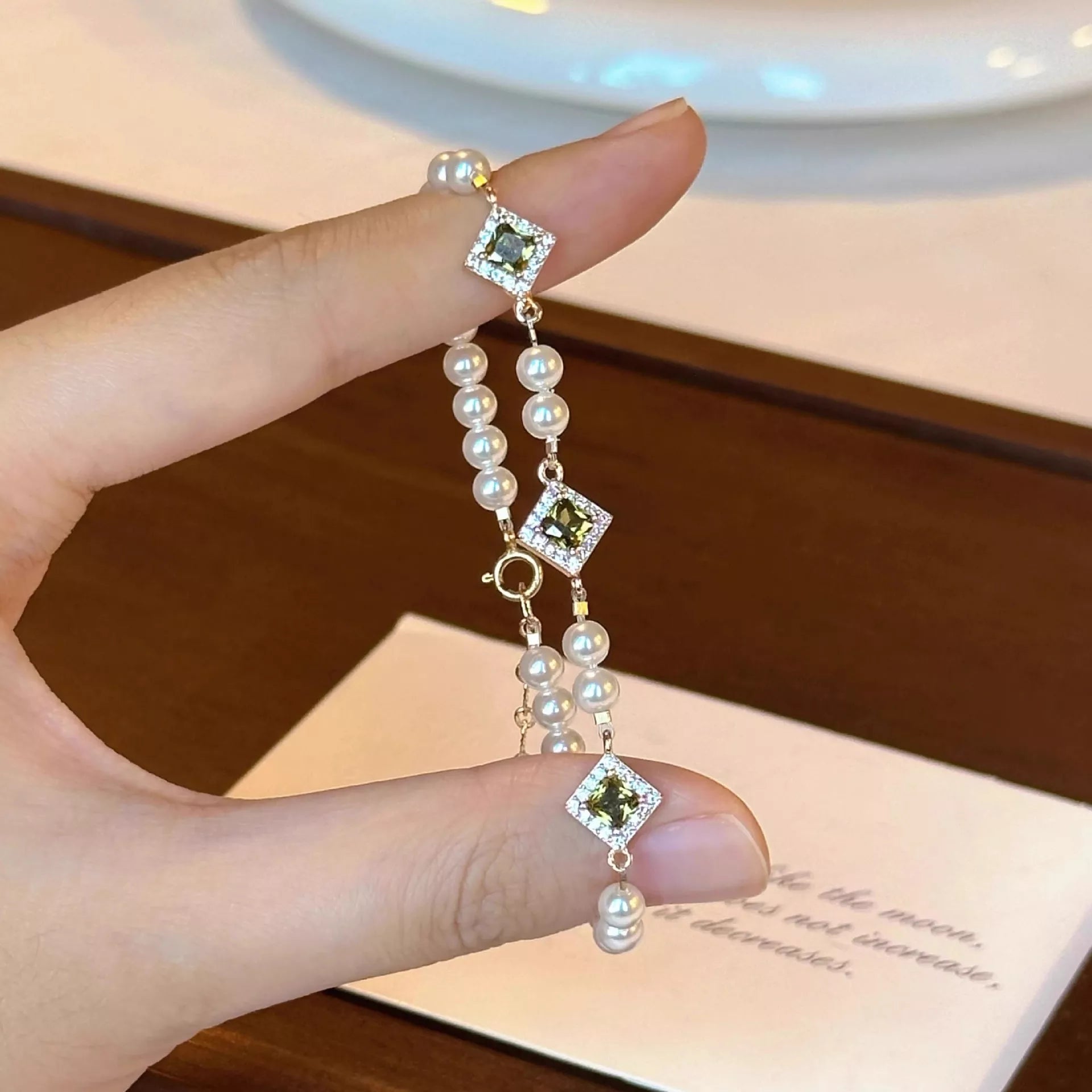 Pearl Zircon Chain Geometric Bracelet