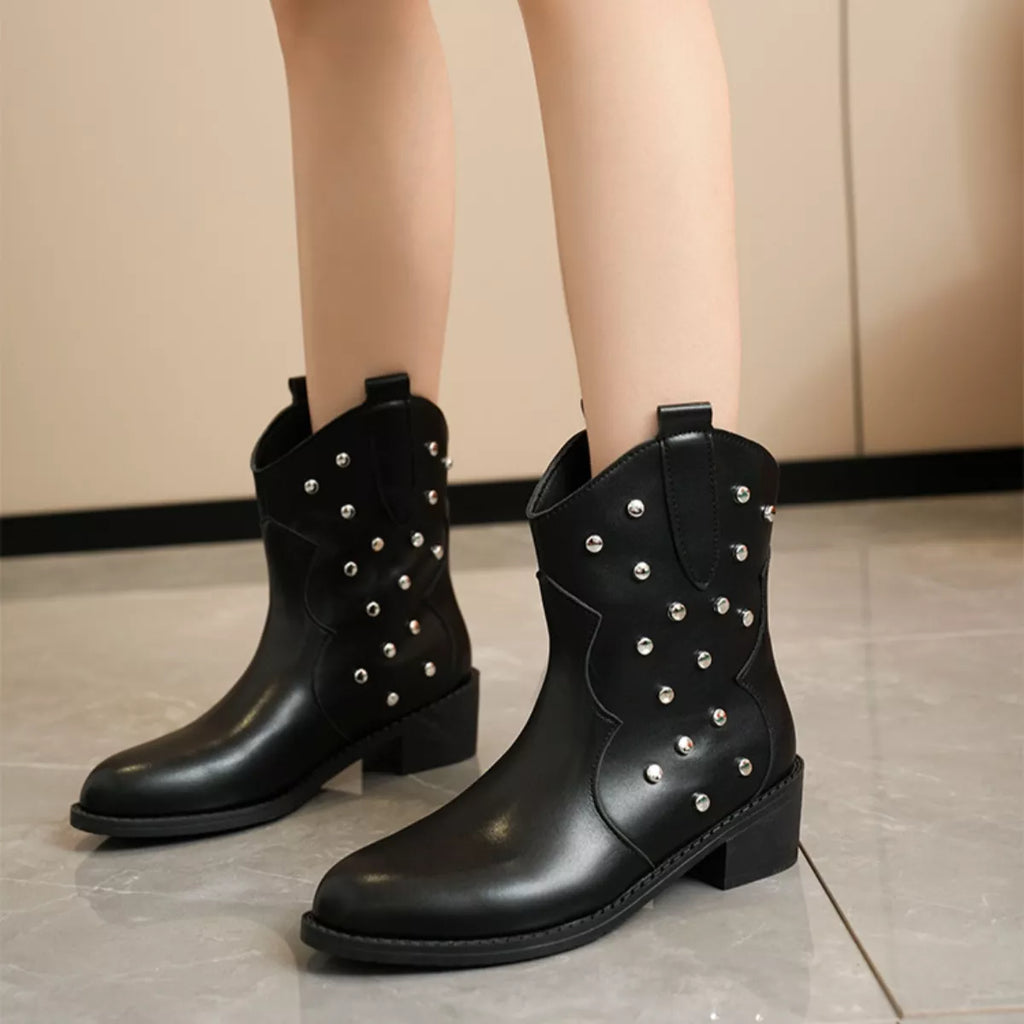 Studded Western Ankle Boots