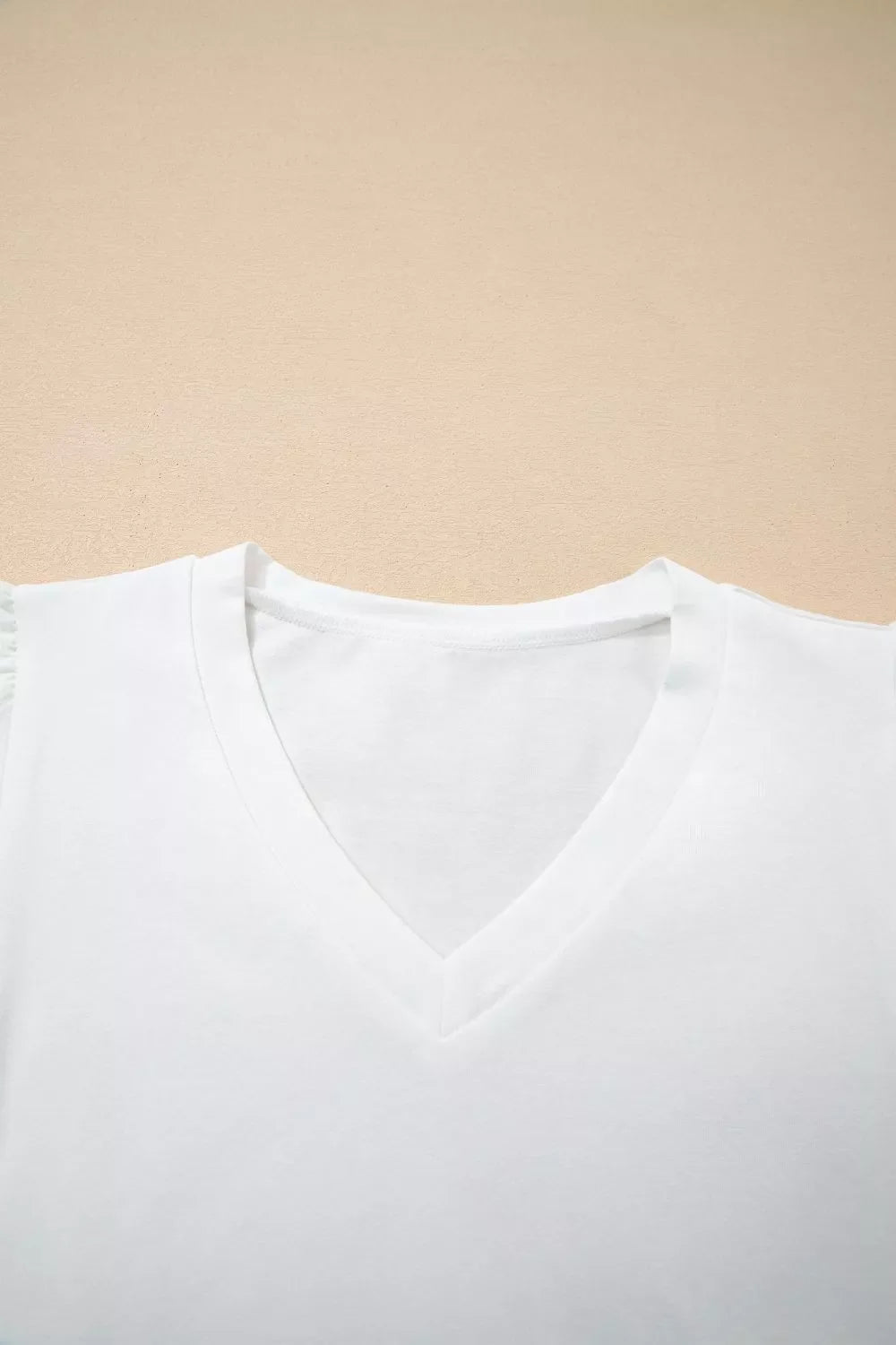 Eyelet Embroidered Flutter Sleeve Patchwork V Neck Tee