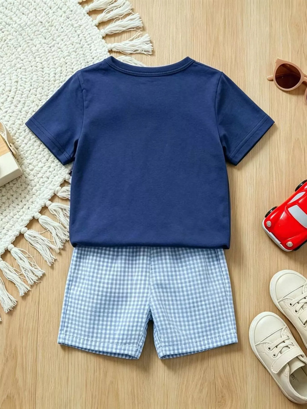 Children's Embroidered Round Neck Tee and Shorts Set