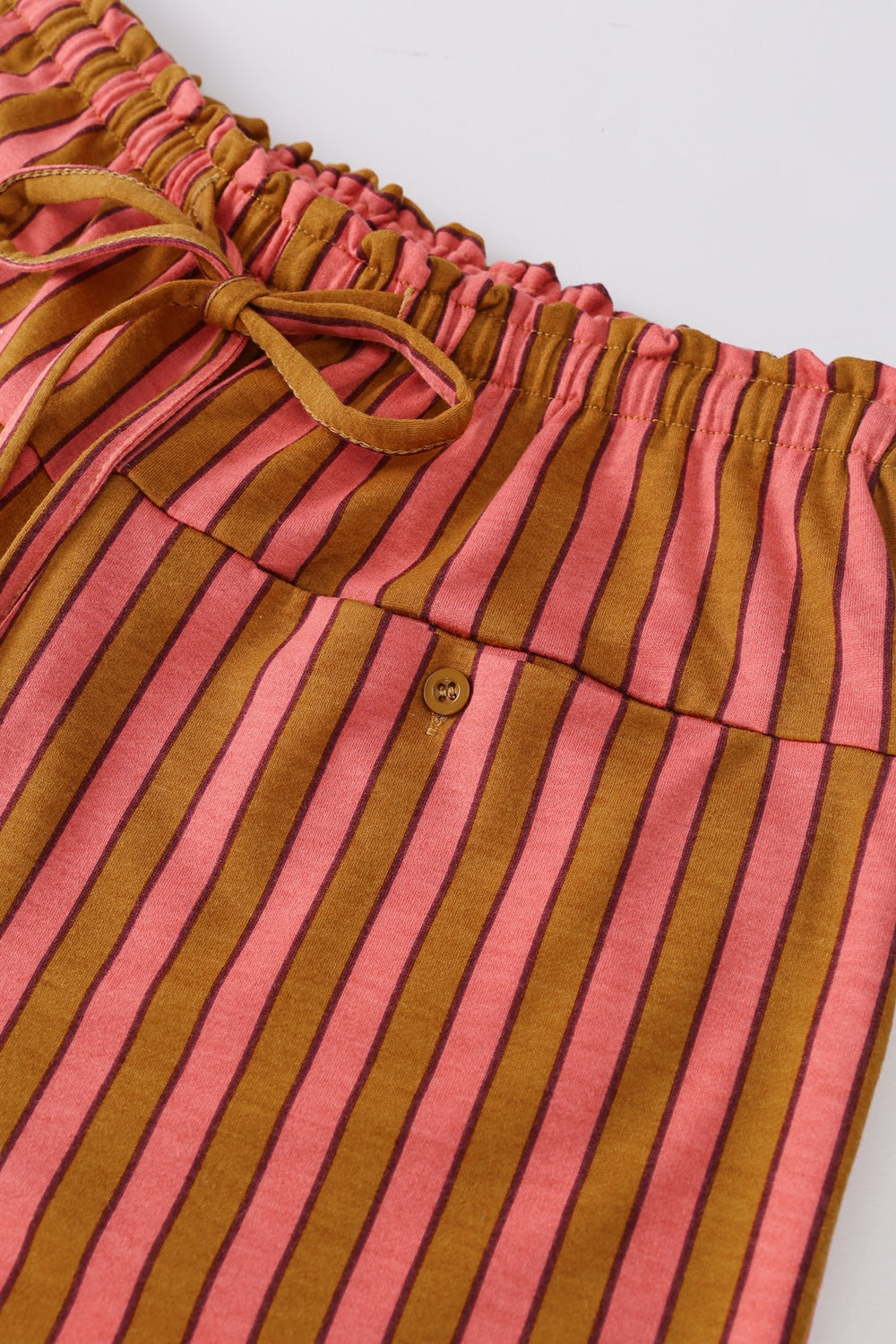Stripe Button Pocket Tie Waist Casual Wide Leg Pants