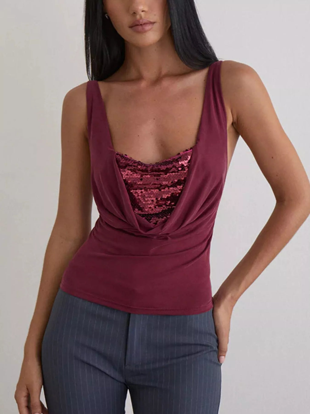 Sequin Detail Ruched Tank