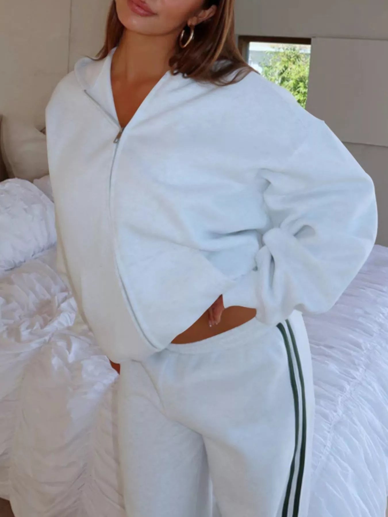 Zip Up Hoodie and Striped Pants Set