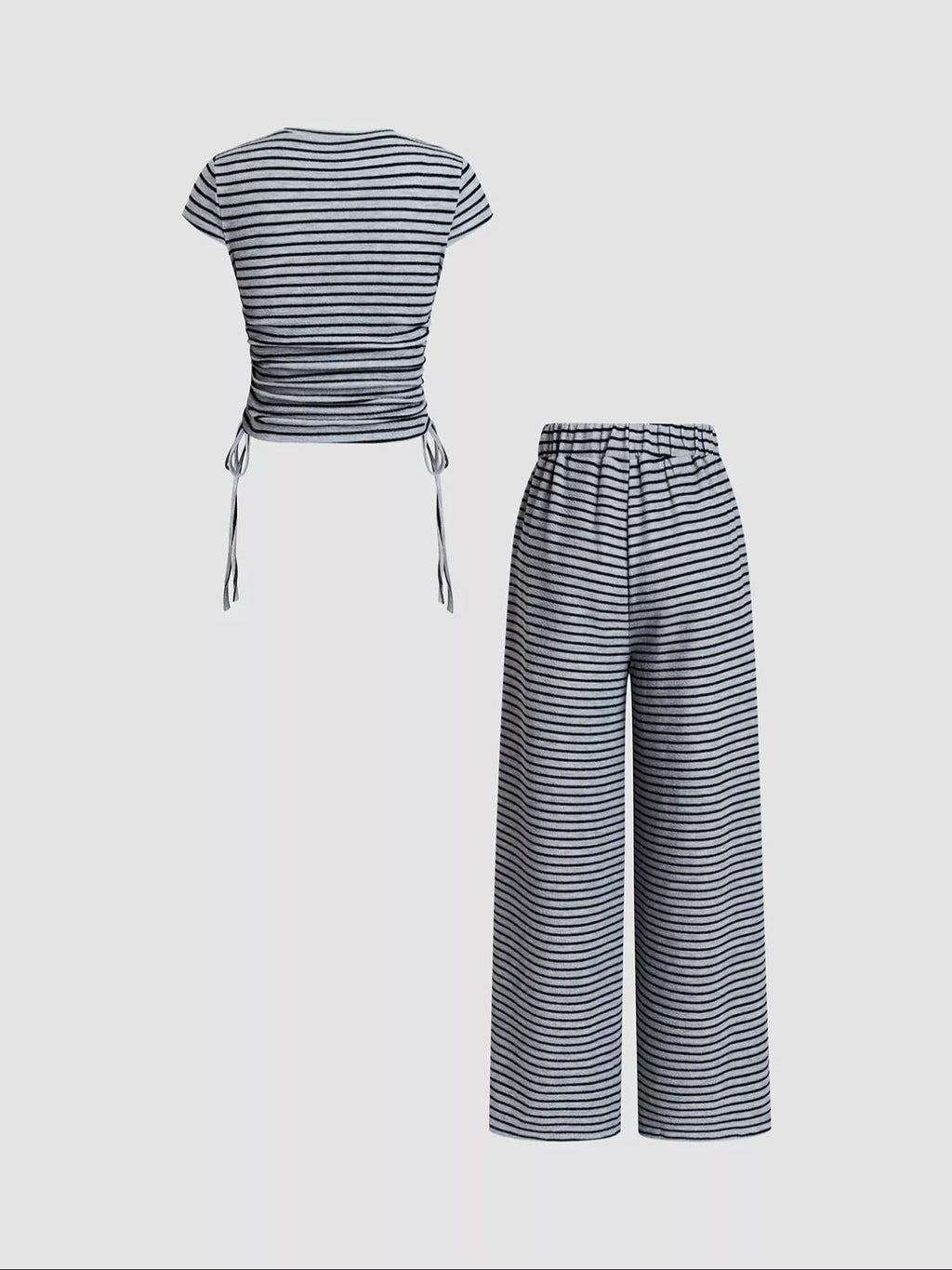 Striped Crop Top and Wide Leg Pants Set