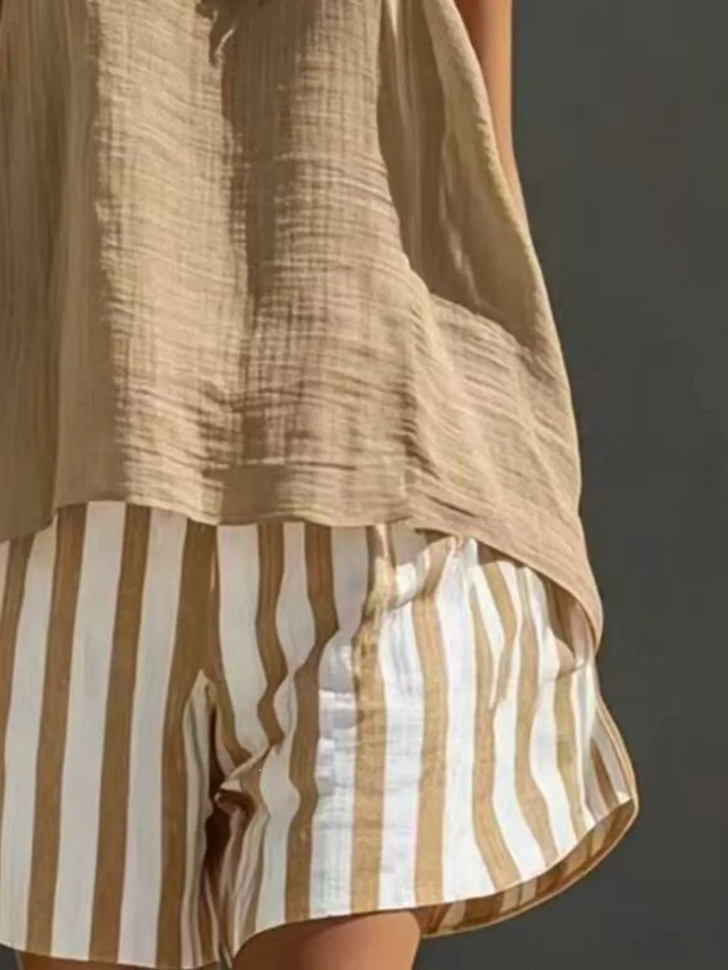 Round Neck Tank and Striped Shorts Set