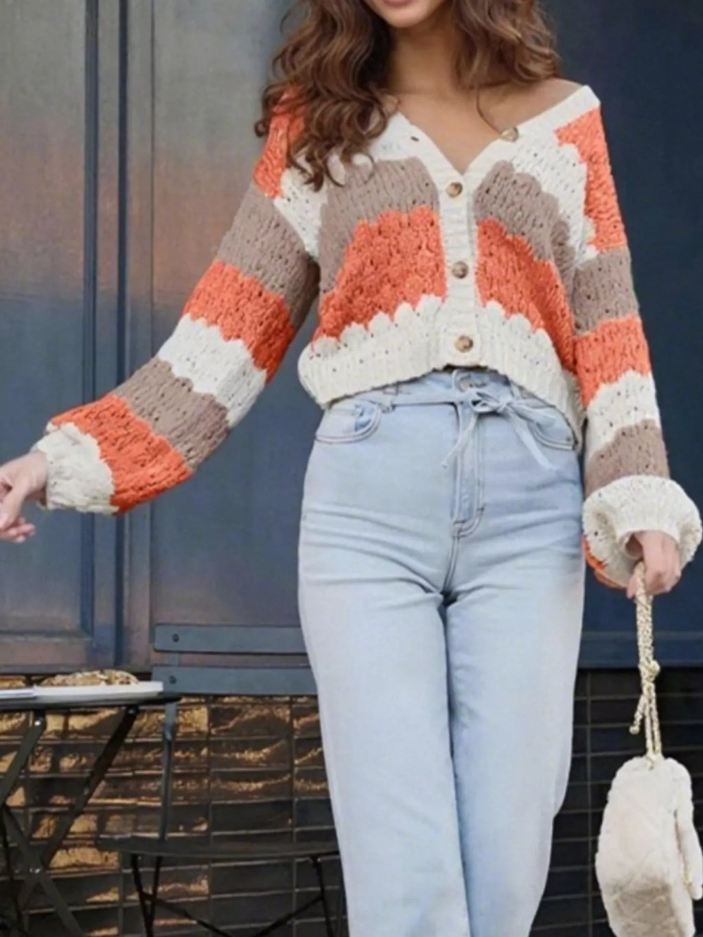 Color Block Button Up Cardigan