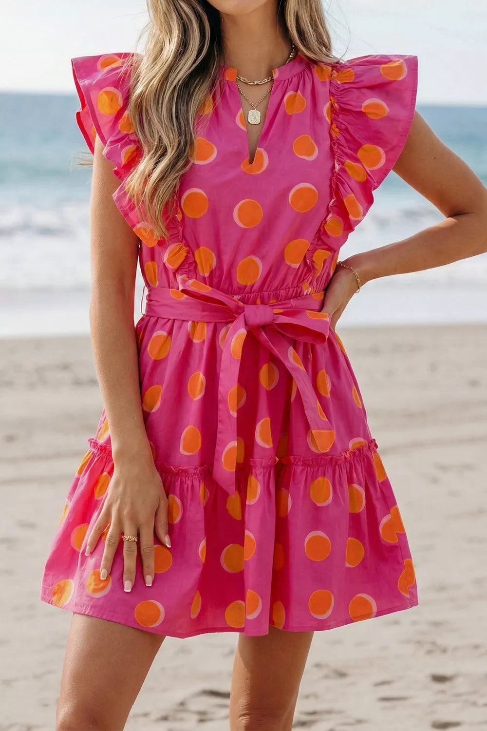Ruffle Sleeve Polka Dot Mini Dress