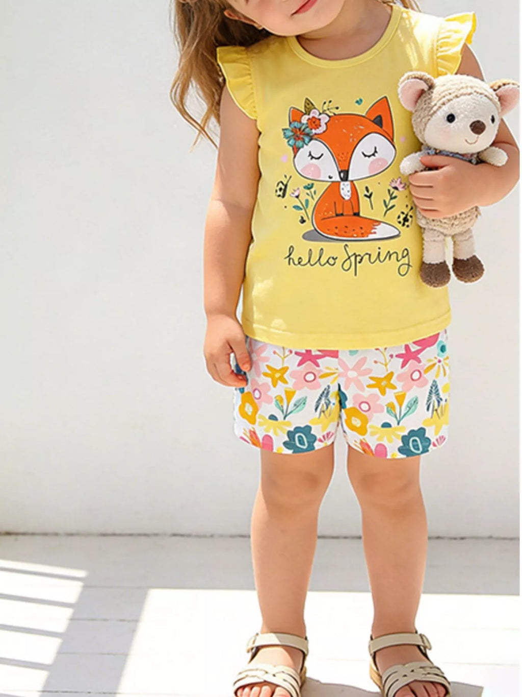 Children's Fox Graphic Ruffled Top and Shorts Set