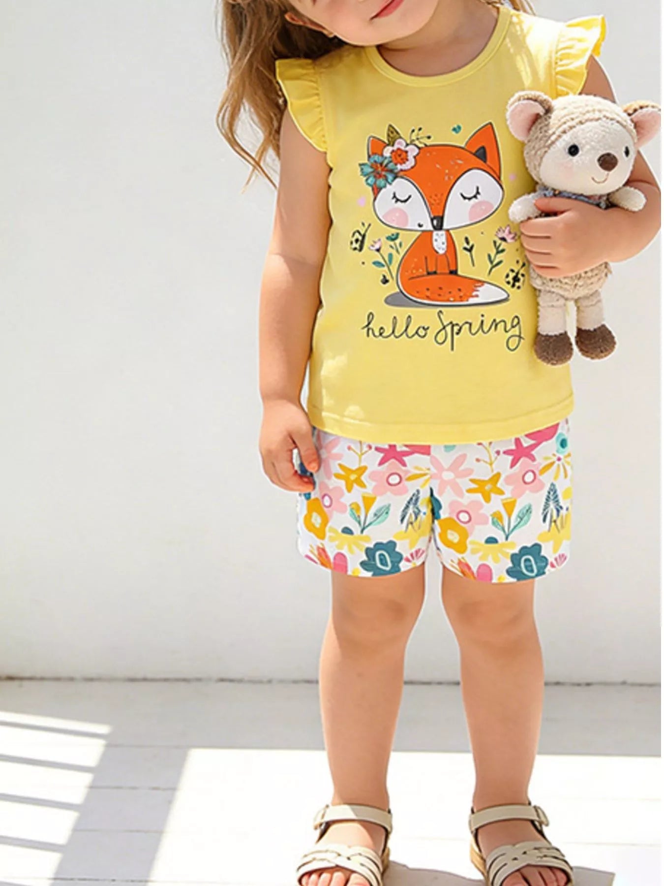Children's Fox Graphic Ruffled Top and Shorts Set
