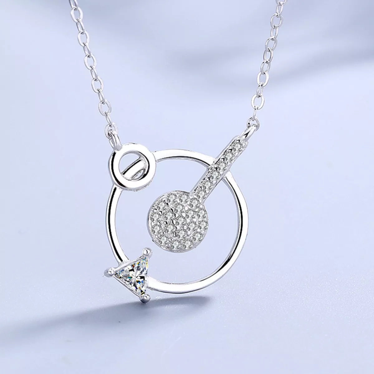 925 Sterling Silver Zircon Geometric Pendant Necklace