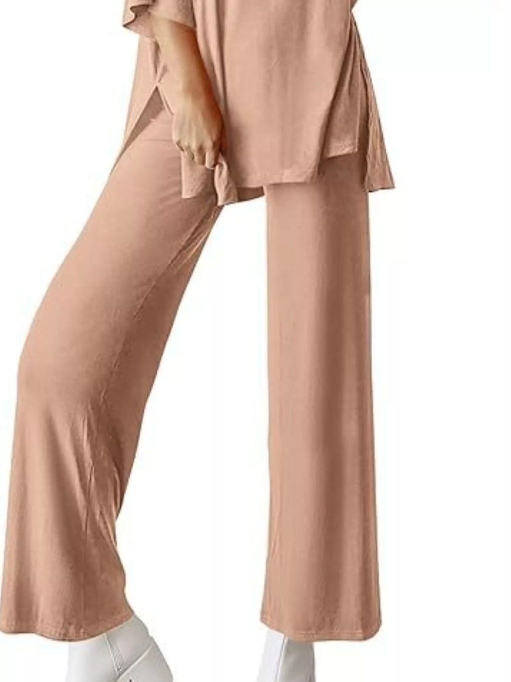 Slit Round Neck Top and Pants Set