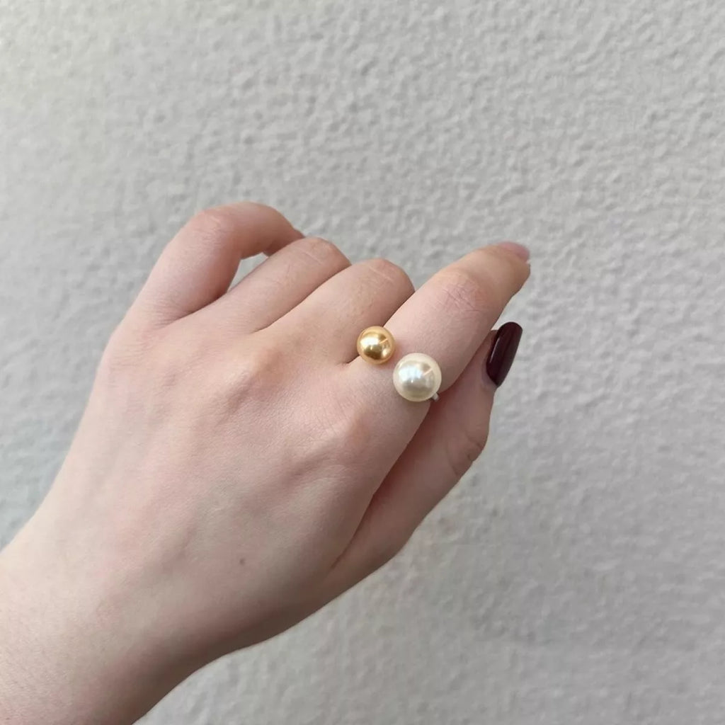 Double Pearl Open Ring