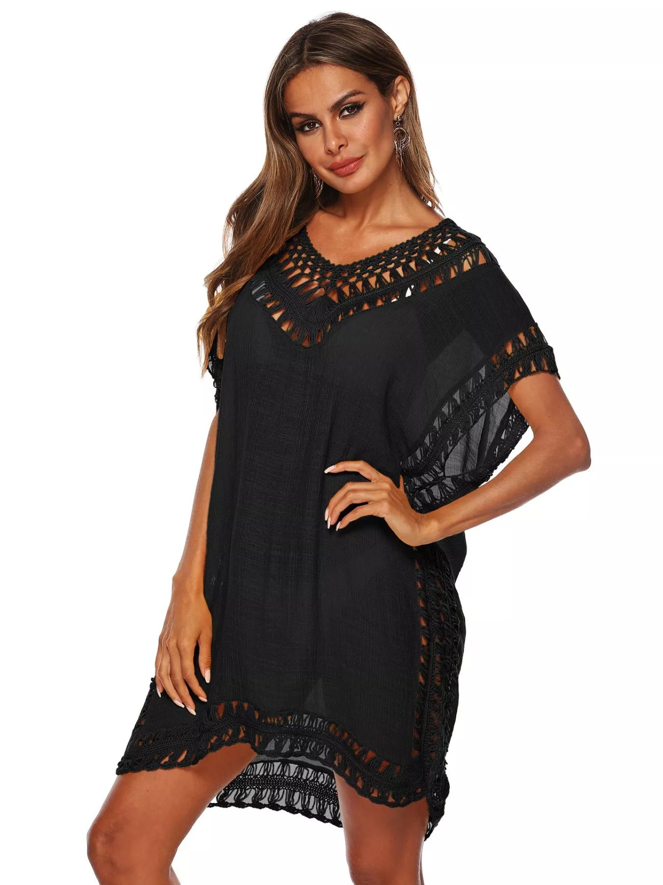 Crochet Trim V-Neck Cover-Up Dress