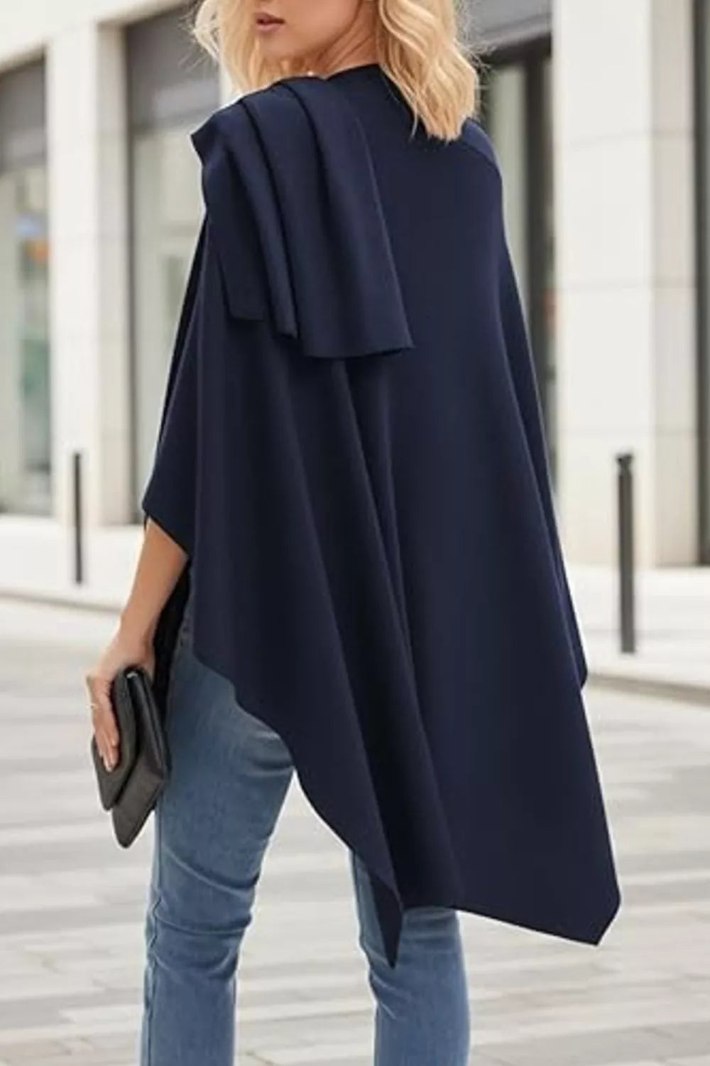 Draped Knitted Split Cape Shawl with Strap