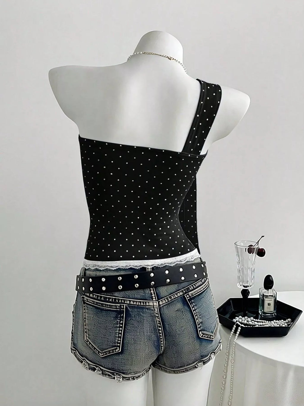 Polka Dot One-Shoulder Cami