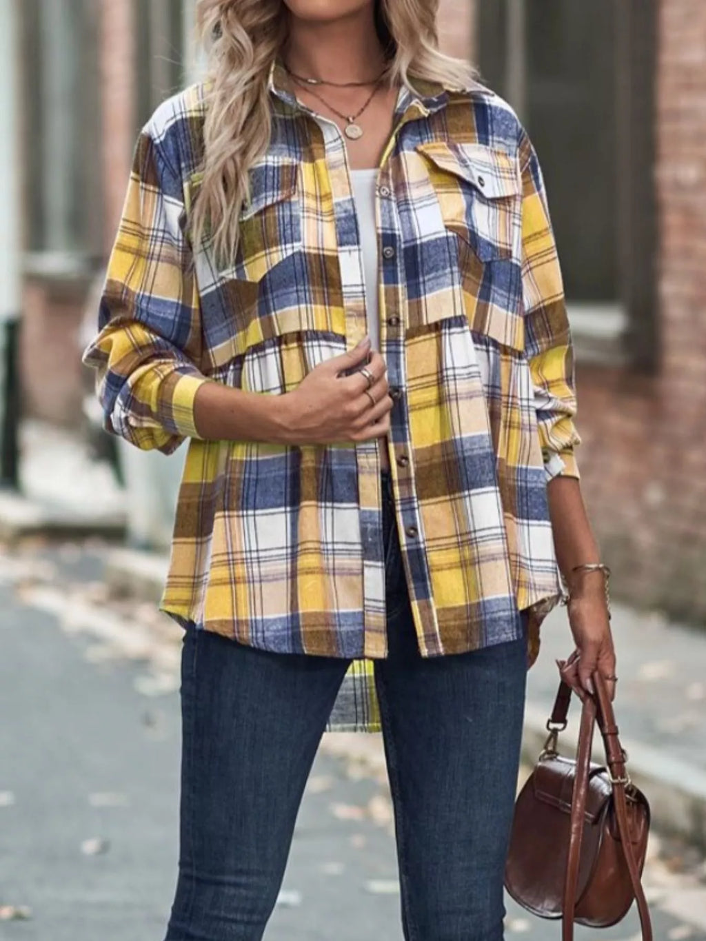 Plaid Button-Down Long Sleeve Shirt