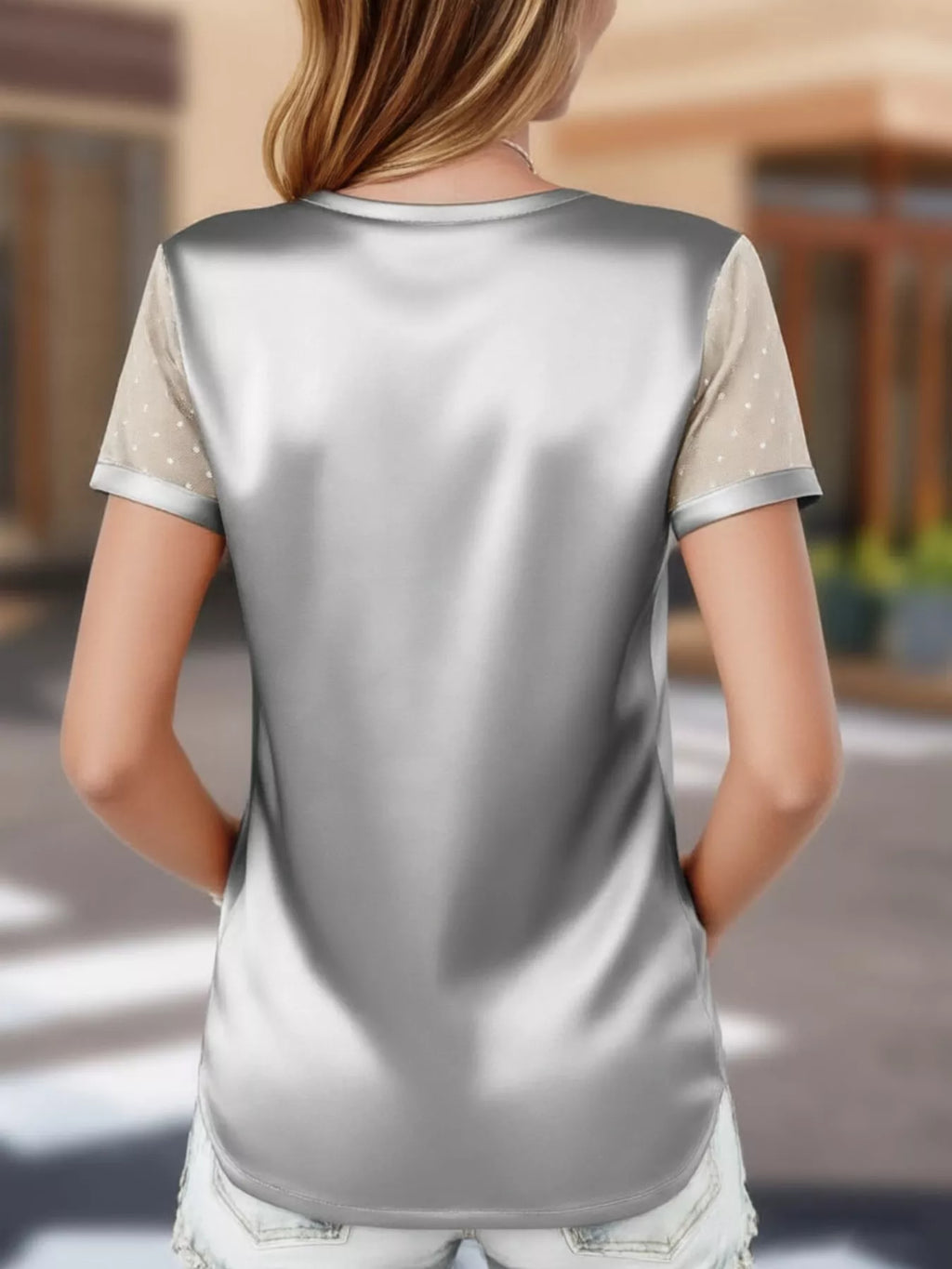Sheer Sleeve V-Neck Top
