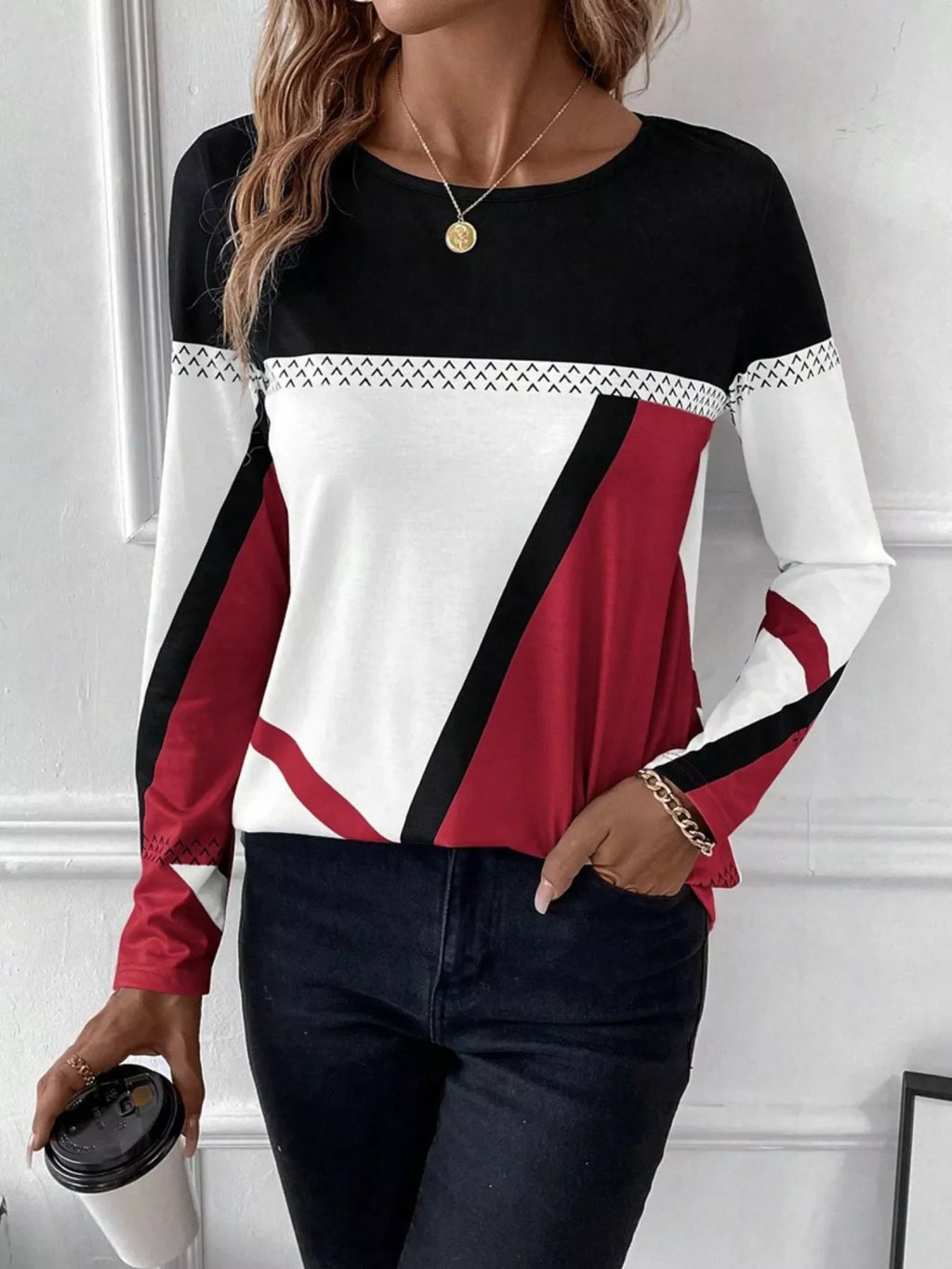 Color Block Long Sleeve T-Shirt